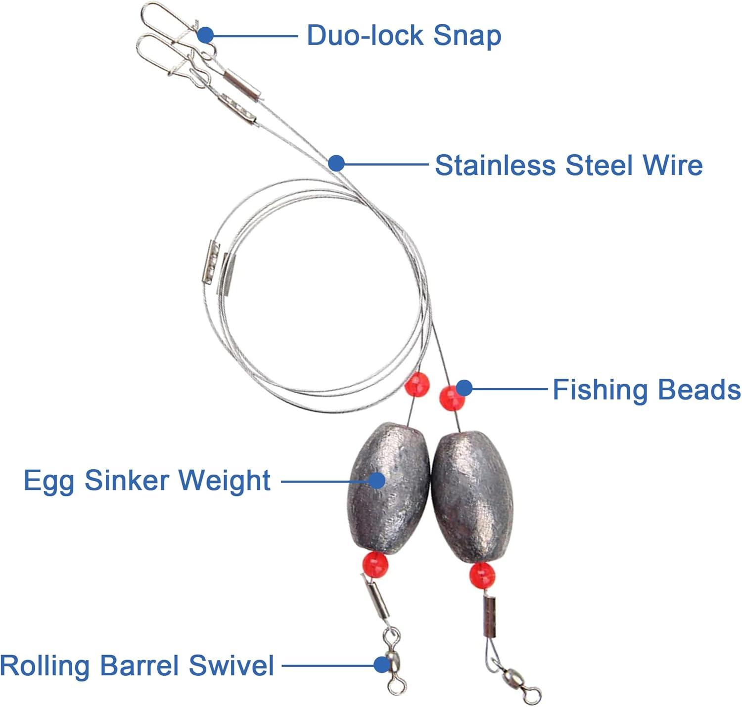 imageOROOTL Fishing Egg Sinkers Rigs 8pcs Fishing Rigs Wire Leader with Egg Weights Swivel Snap Catfish Flounder Rig for Saltwater Freshwater 12oz2oz1oz8pcs