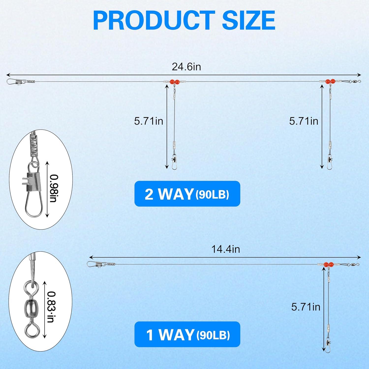 imageOROOTL Fishing Leaders 12pcs Stainless Steel Wire Leaders with Swivels Snaps Beads High Strength Leader Line Rigs for Saltwater Freshwater Surf Bottom Fishing22In with 1 Arm 12pcs