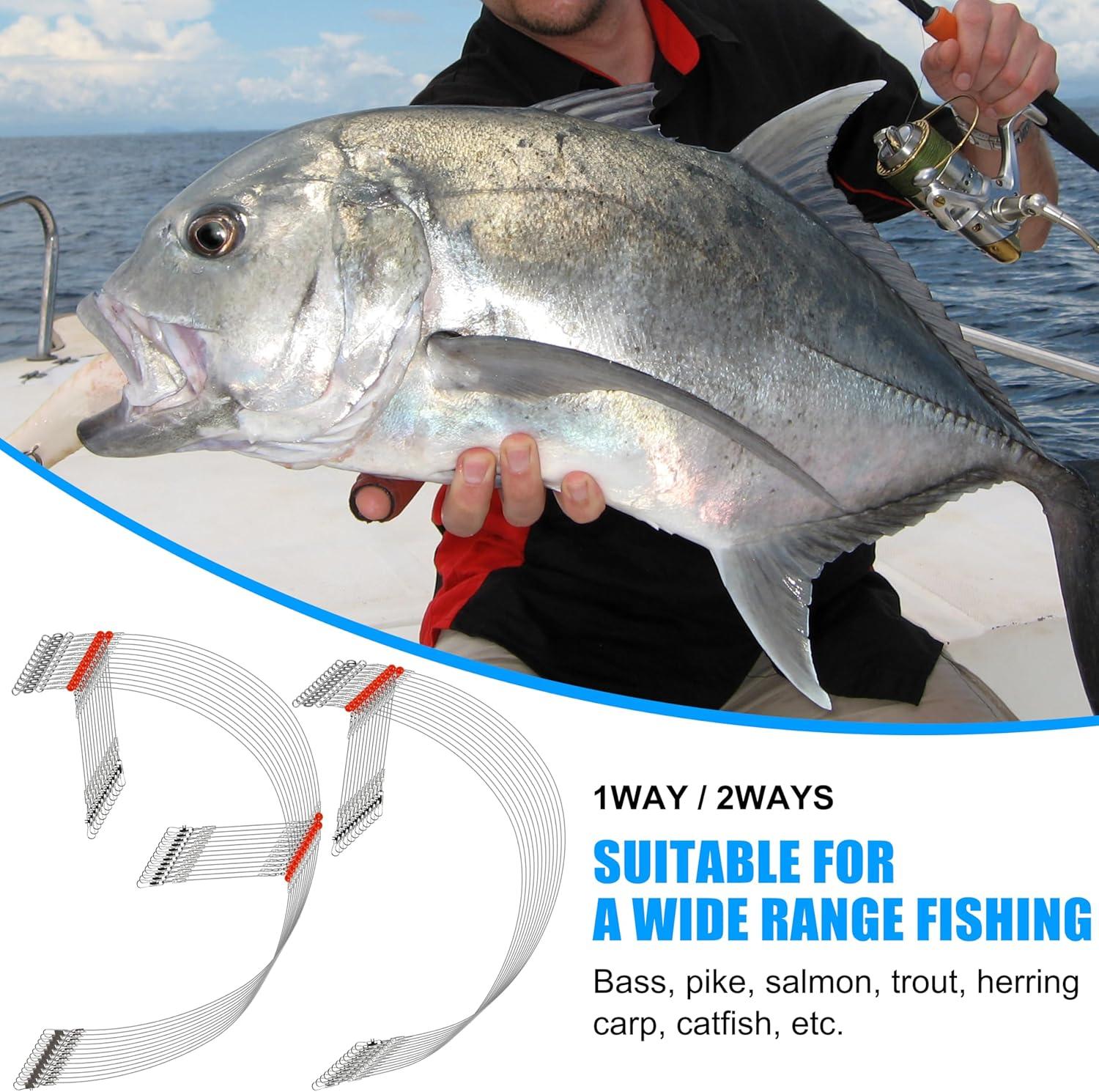 imageOROOTL Fishing Leaders 12pcs Stainless Steel Wire Leaders with Swivels Snaps Beads High Strength Leader Line Rigs for Saltwater Freshwater Surf Bottom Fishing244In with 2 Arms 12pcs