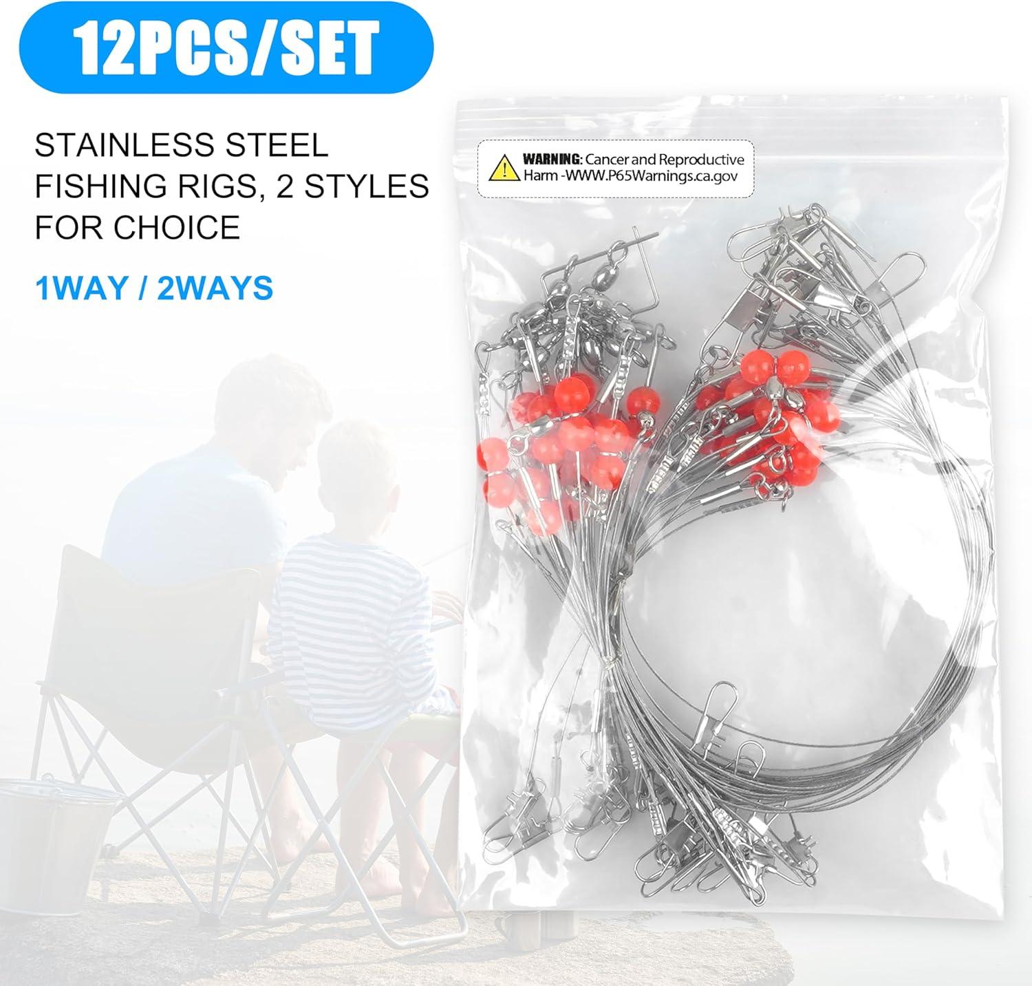 imageOROOTL Fishing Leaders 12pcs Stainless Steel Wire Leaders with Swivels Snaps Beads High Strength Leader Line Rigs for Saltwater Freshwater Surf Bottom Fishing244In with 2 Arms 12pcs