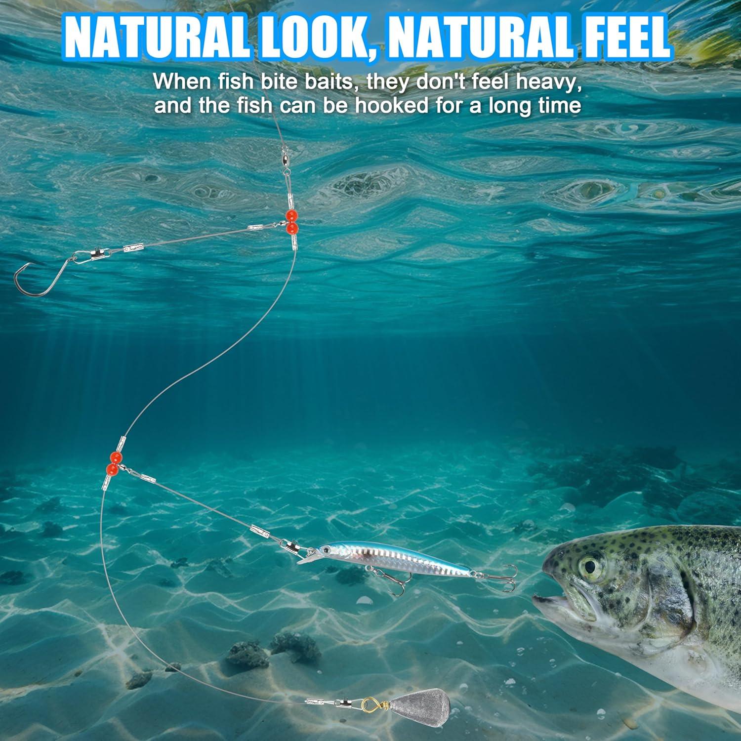 imageOROOTL Fishing Leaders 12pcs Stainless Steel Wire Leaders with Swivels Snaps Beads High Strength Leader Line Rigs for Saltwater Freshwater Surf Bottom Fishing244In with 2 Arms 12pcs