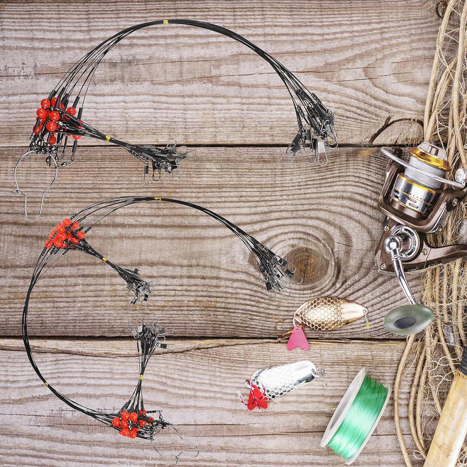 imageOROOTL Fishing Leaders for Saltwater Freshwater 12pcs Stainless Steel Leaders with Swivels Snaps Beads Wire Trace Leader for Lure Bait Hook Connector Fishing Line TackleBlack1 Arm12pcs