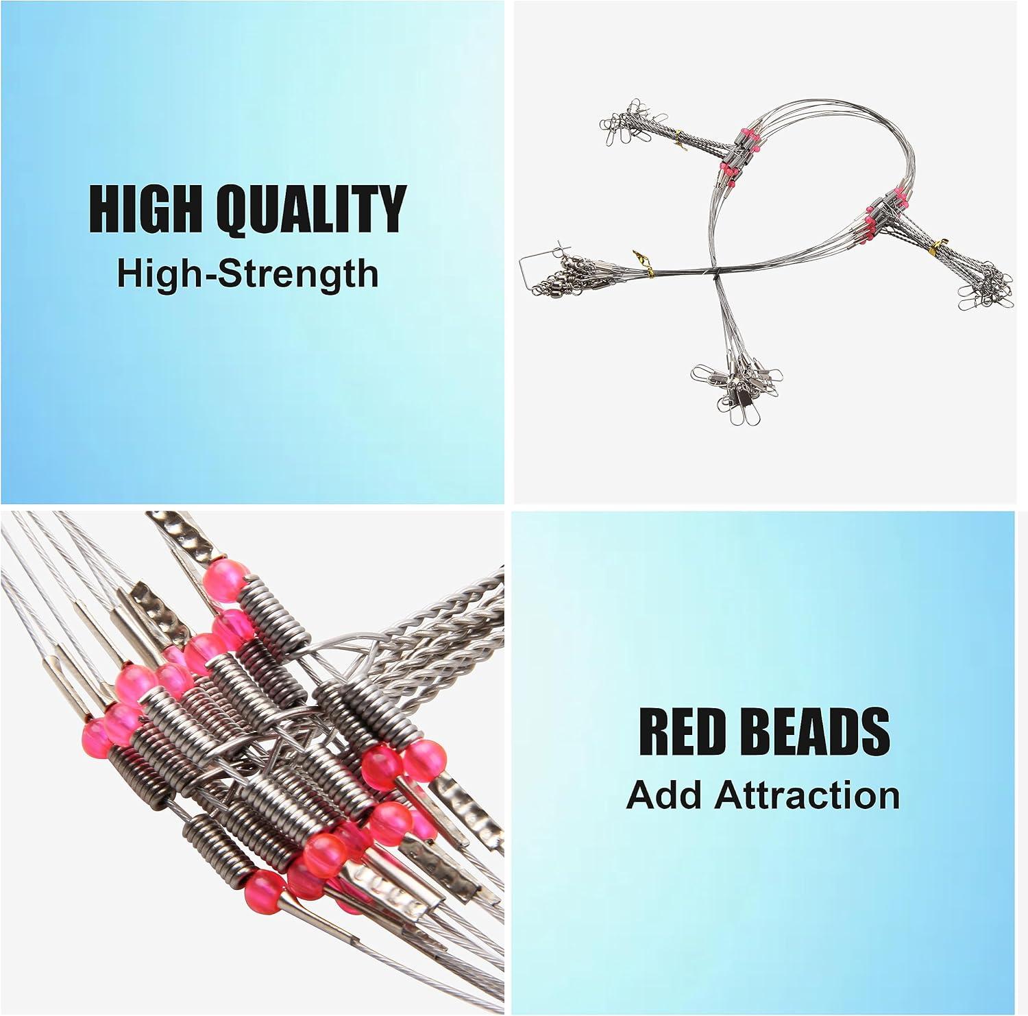 imageOROOTL Fishing Leaders for Saltwater Freshwater 12pcs Stainless Steel Leaders with Swivels Snaps Beads Wire Trace Leader for Lure Bait Hook Connector Fishing Line TackleSilver3 Arm12pcs