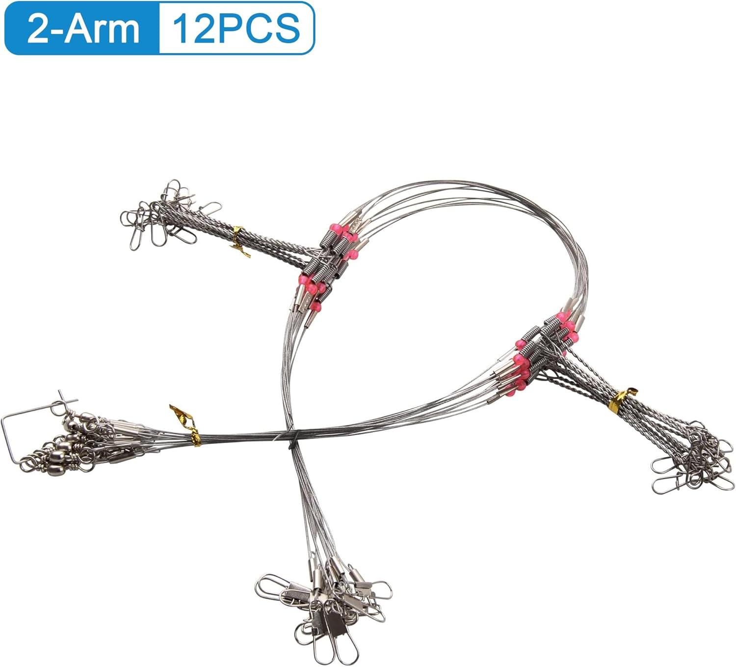 imageOROOTL Fishing Leaders for Saltwater Freshwater 12pcs Stainless Steel Leaders with Swivels Snaps Beads Wire Trace Leader for Lure Bait Hook Connector Fishing Line TackleSilver2 Arm12pcs