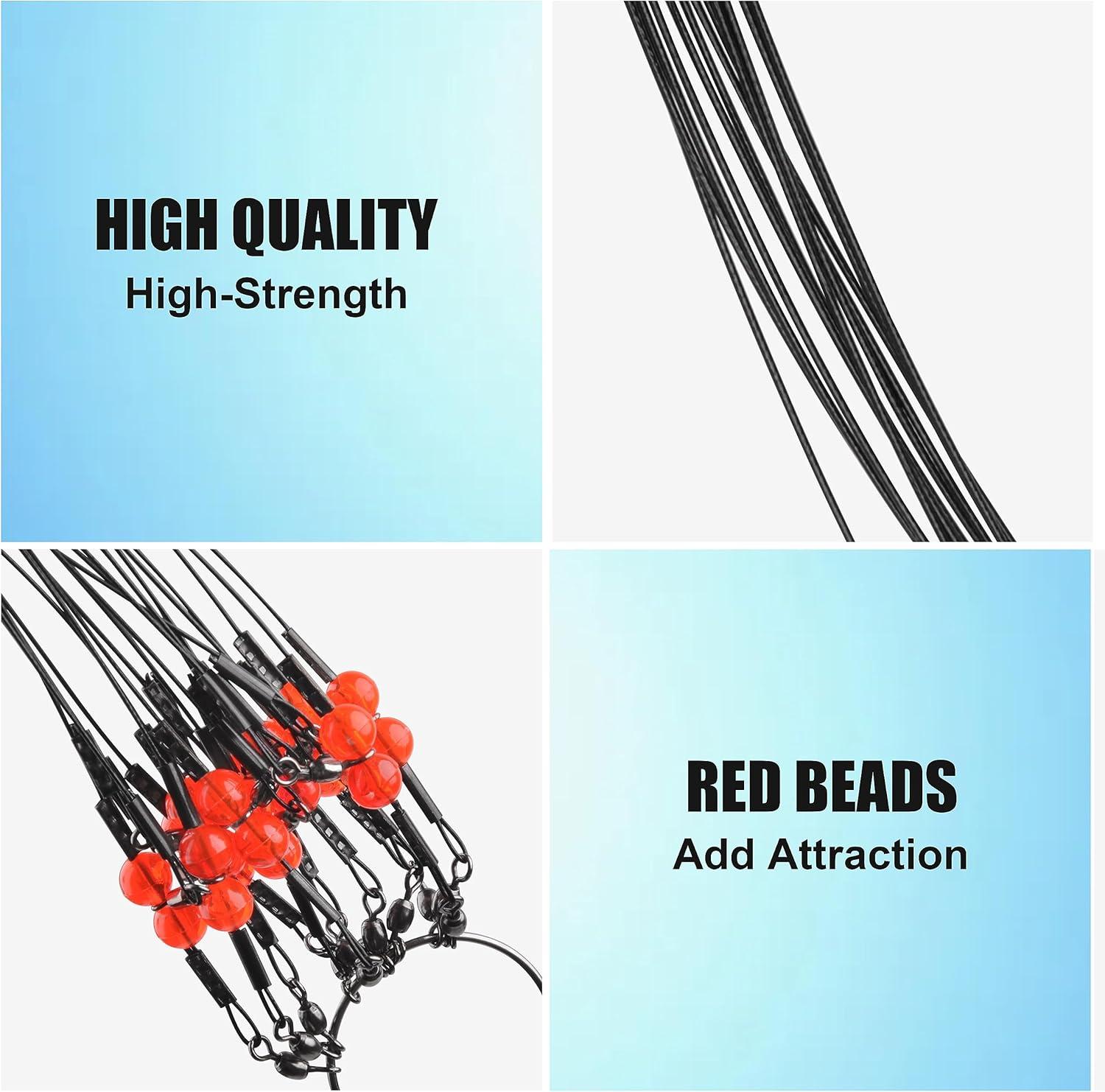 imageOROOTL Fishing Leaders for Saltwater Freshwater 12pcs Stainless Steel Leaders with Swivels Snaps Beads Wire Trace Leader for Lure Bait Hook Connector Fishing Line TackleBlack1 Arm12pcs