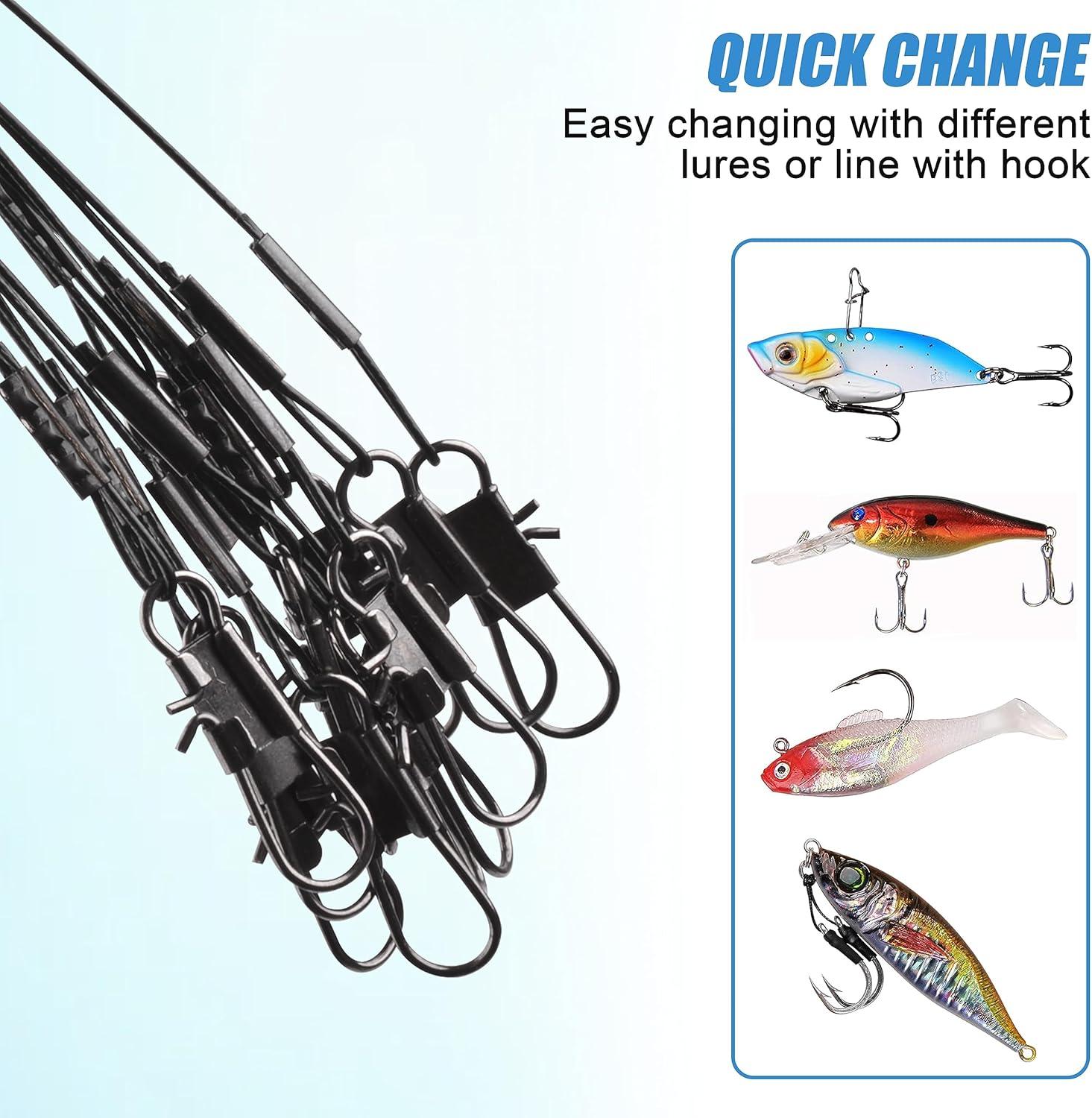 imageOROOTL Fishing Leaders for Saltwater Freshwater 12pcs Stainless Steel Leaders with Swivels Snaps Beads Wire Trace Leader for Lure Bait Hook Connector Fishing Line TackleBlack1 Arm12pcs