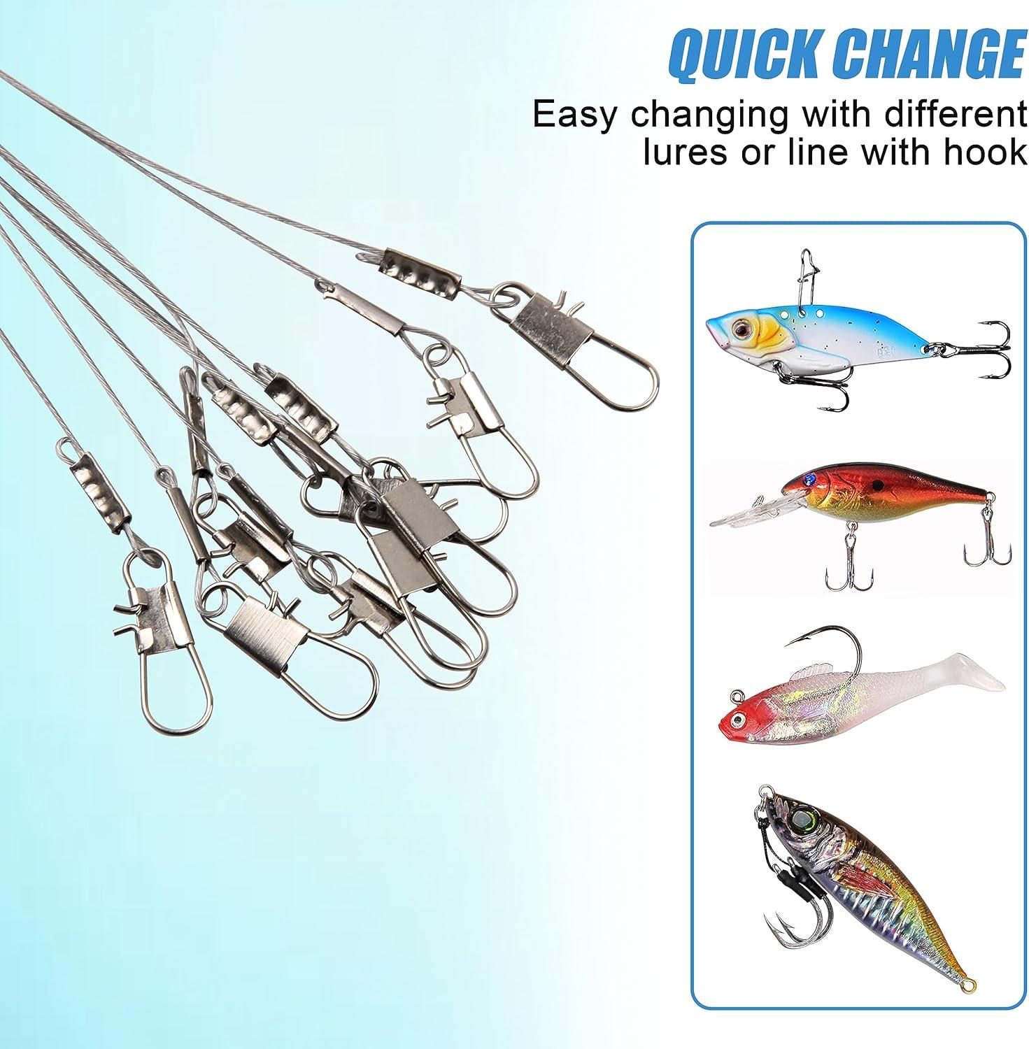 imageOROOTL Fishing Leaders for Saltwater Freshwater 12pcs Stainless Steel Leaders with Swivels Snaps Beads Wire Trace Leader for Lure Bait Hook Connector Fishing Line TackleSilver2 Arm12pcs