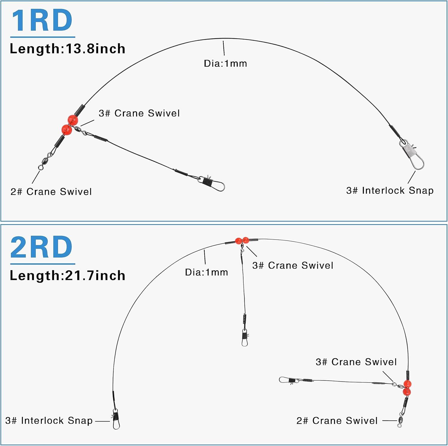 imageOROOTL Fishing Leaders for Saltwater Freshwater 12pcs Stainless Steel Leaders with Swivels Snaps Beads Wire Trace Leader for Lure Bait Hook Connector Fishing Line TackleBlack1 Arm12pcs