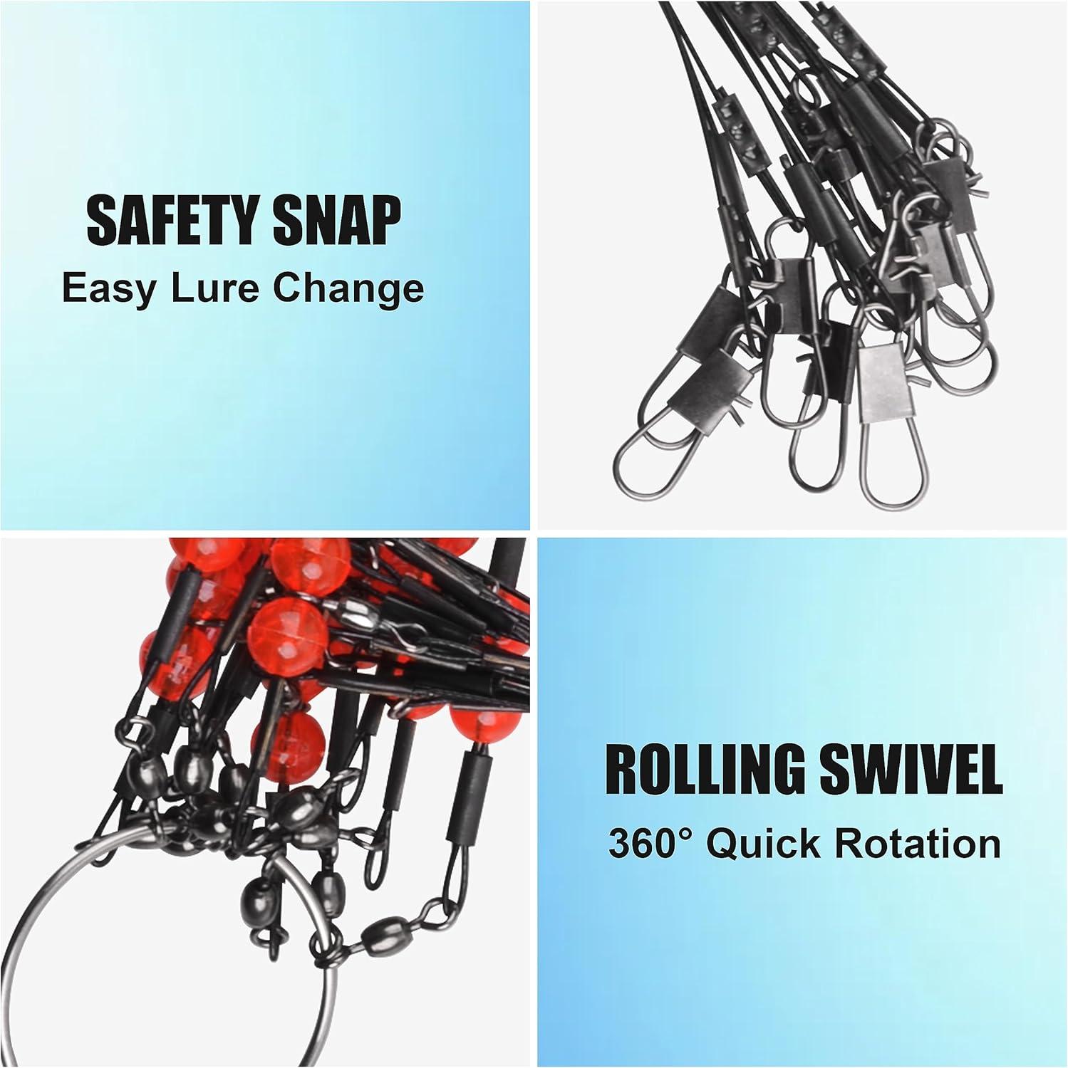 imageOROOTL Fishing Leaders for Saltwater Freshwater 12pcs Stainless Steel Leaders with Swivels Snaps Beads Wire Trace Leader for Lure Bait Hook Connector Fishing Line TackleBlack1 Arm12pcs