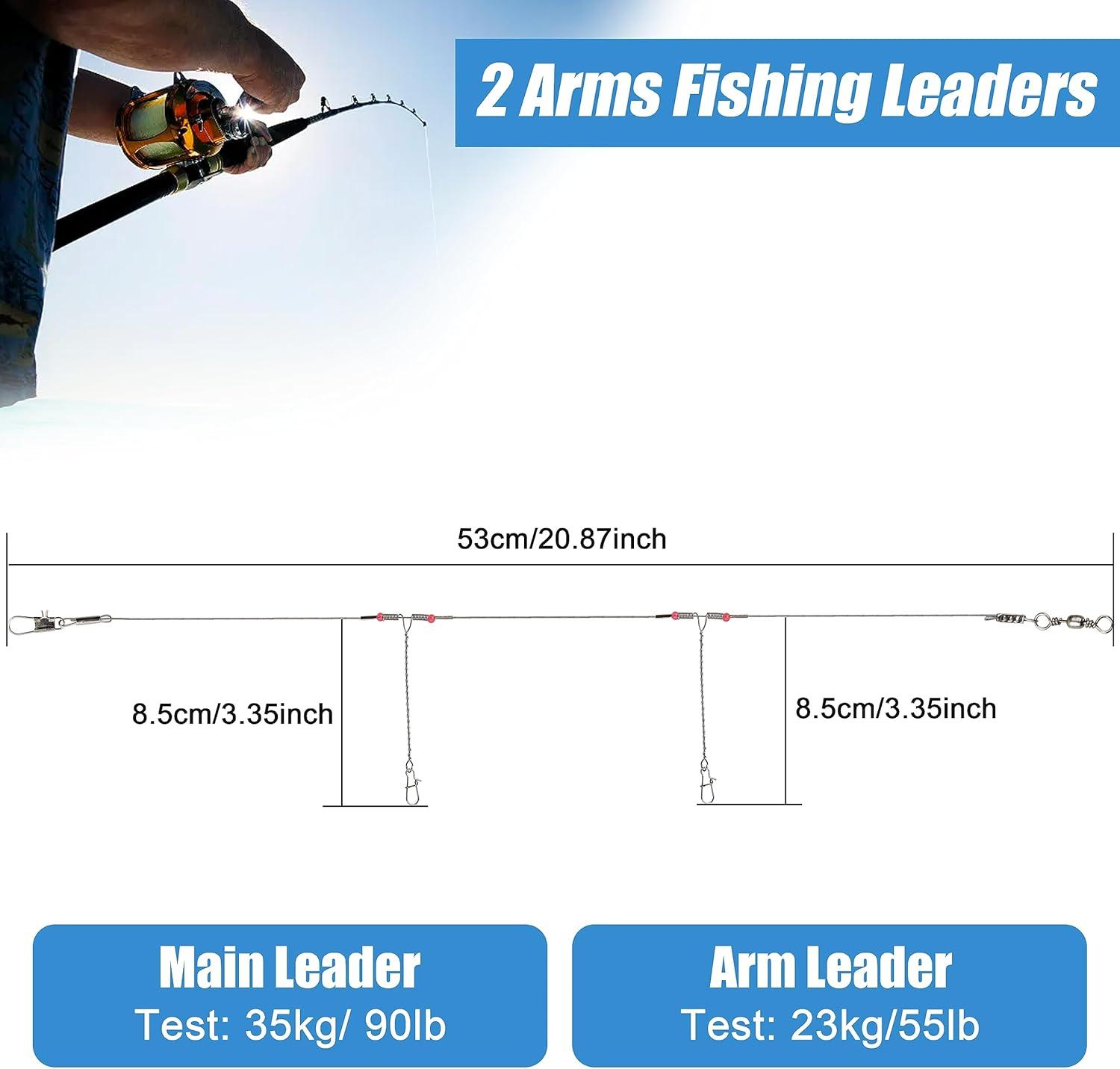 imageOROOTL Fishing Leaders for Saltwater Freshwater 12pcs Stainless Steel Leaders with Swivels Snaps Beads Wire Trace Leader for Lure Bait Hook Connector Fishing Line TackleSilver2 Arm12pcs