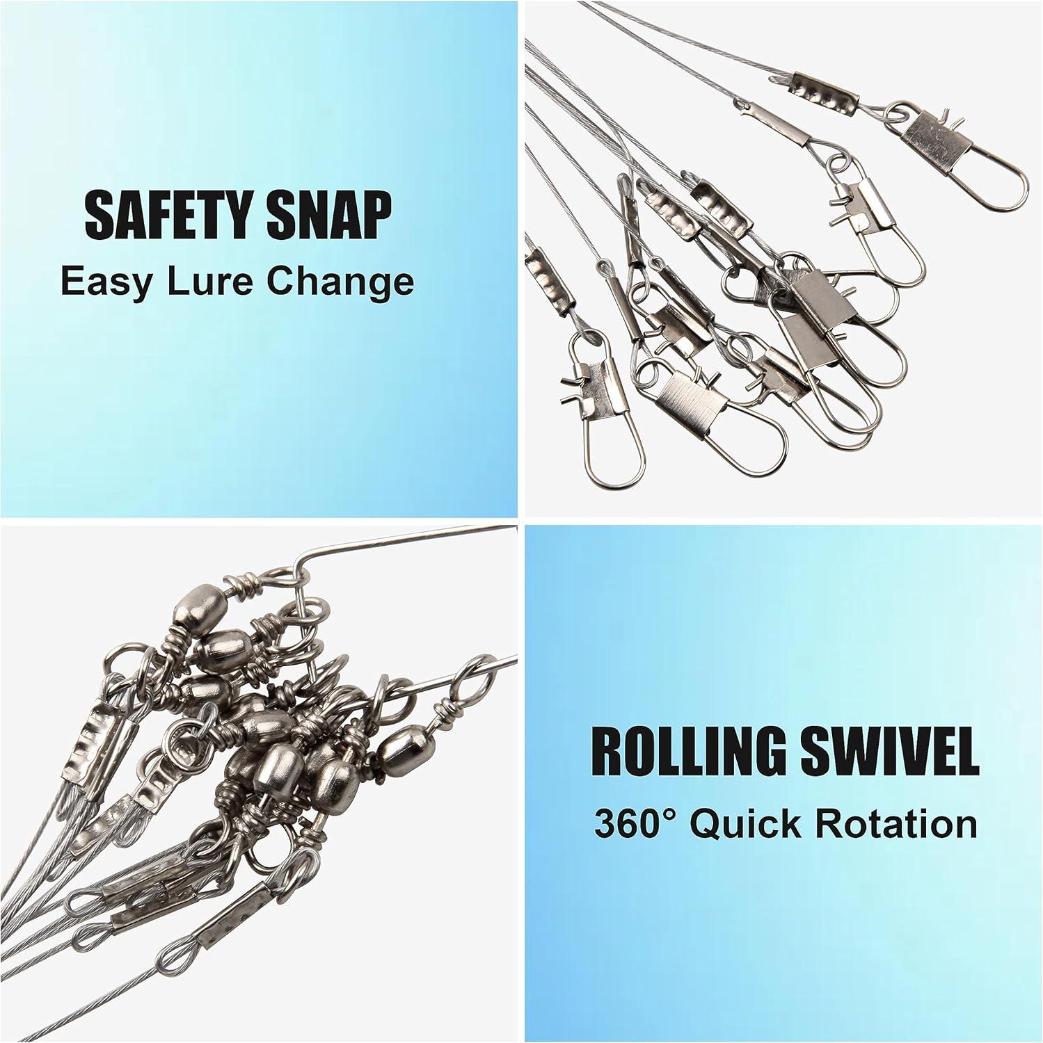 imageOROOTL Fishing Leaders for Saltwater Freshwater 12pcs Stainless Steel Leaders with Swivels Snaps Beads Wire Trace Leader for Lure Bait Hook Connector Fishing Line TackleSilver3 Arm12pcs