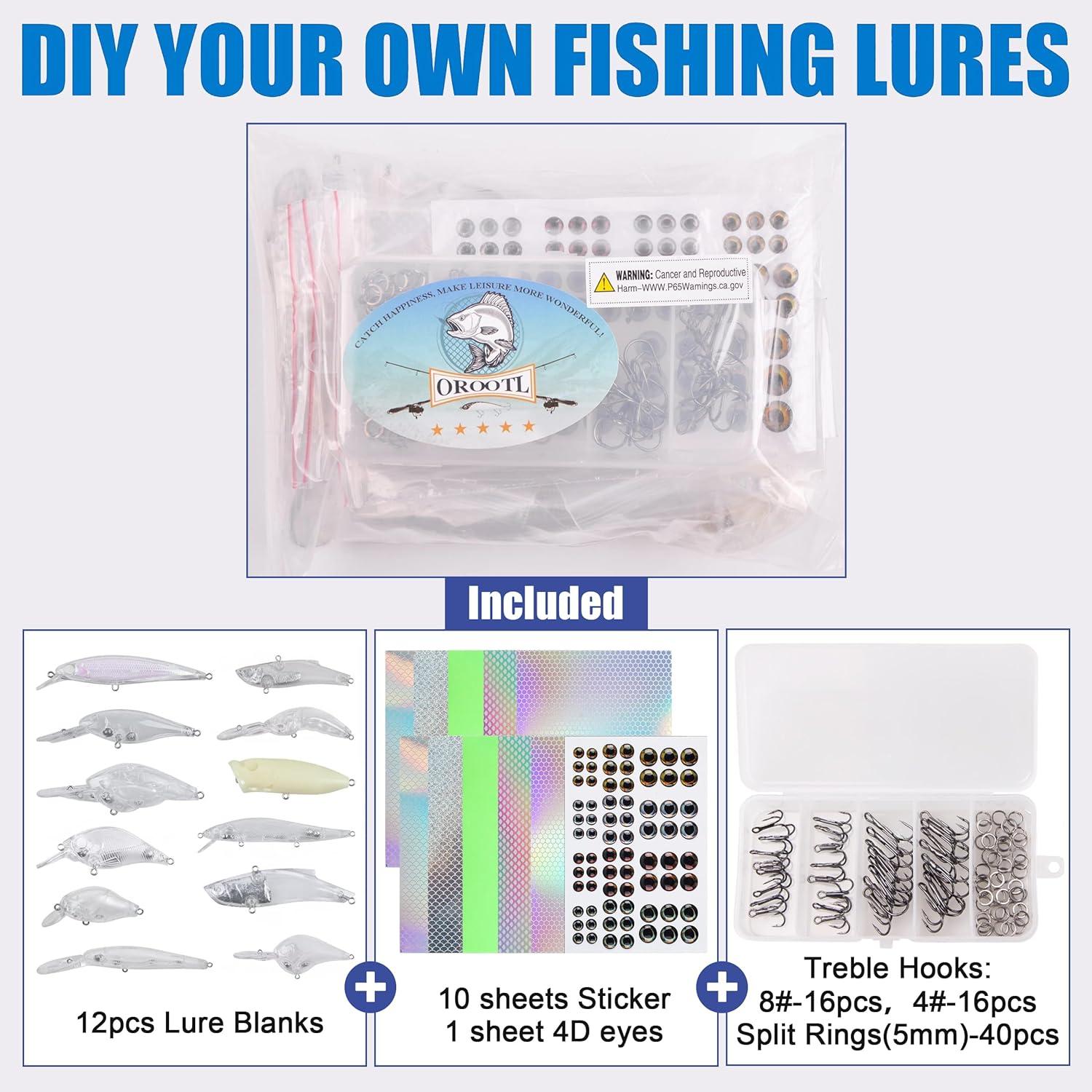 imageOROOTL Fishing Lure Making Kit 166pcs DIY Fishing Lure Making Supplies Unpainted Fishing Baits Blanks Eyes Stickers Treble Hooks Make Your Own Fishing Lures