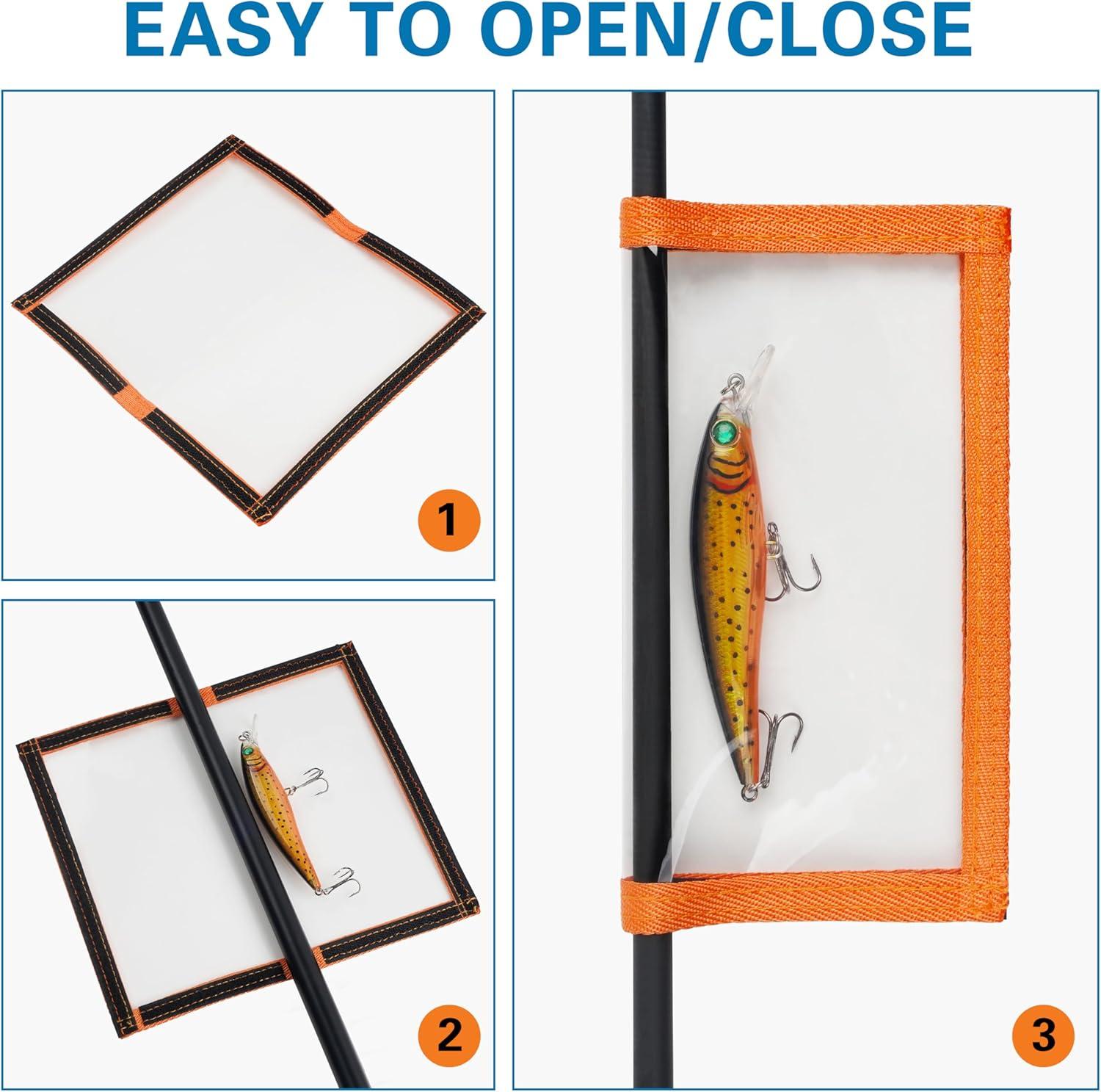 imageOROOTL Fishing Lure Wraps Hook Covers 512 Packs Fishing Lure Covers for Rod Durable Clear PVC Treble Hook Cover Bait Storage Protector Keep Safe from Sharp HooksOrangem38x75pcs