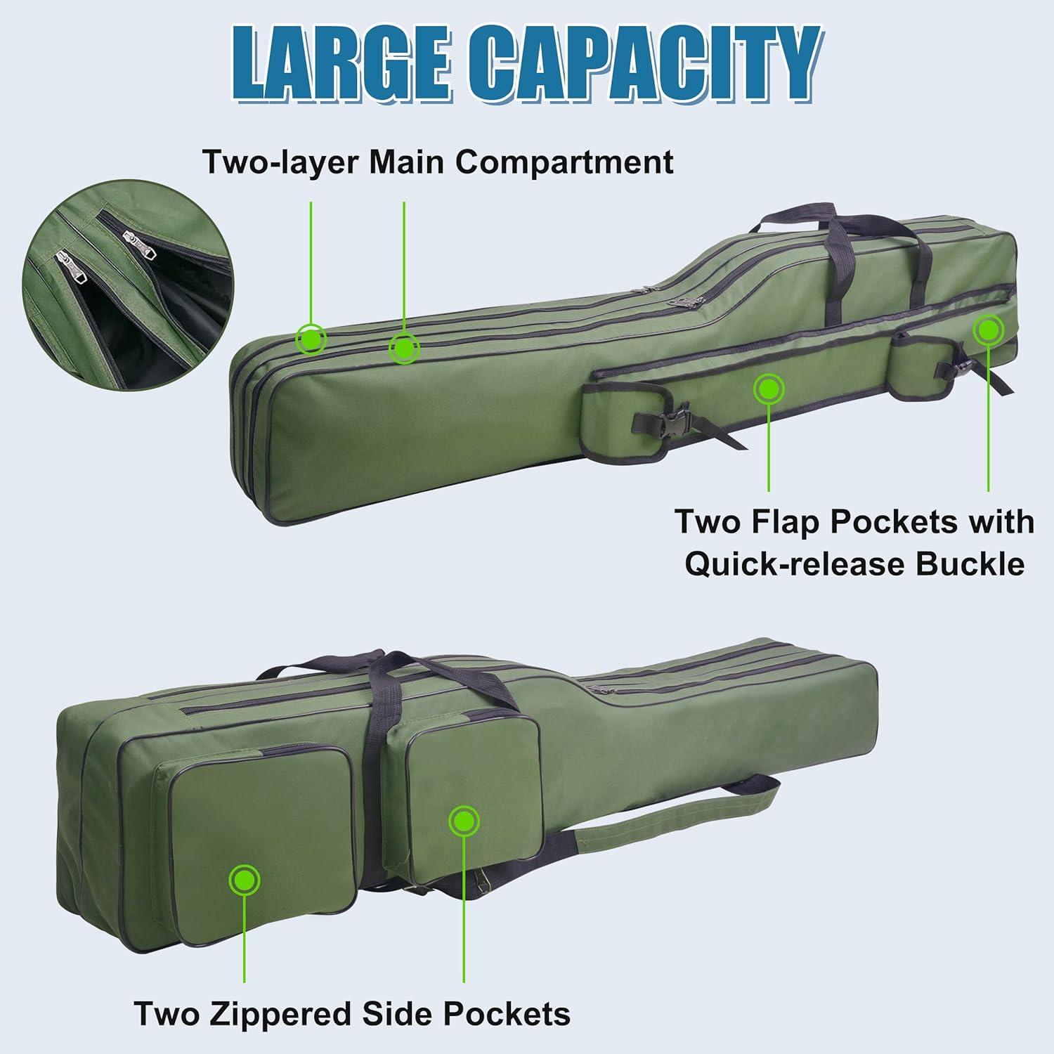 imageOROOTL Fishing Pole Bag 427ft Fishing Rod Case Organizer Portable Fishing Rod Bag Large Capacity Fishing Tackle Storage Bag Travel Case Fishing Gift for Men