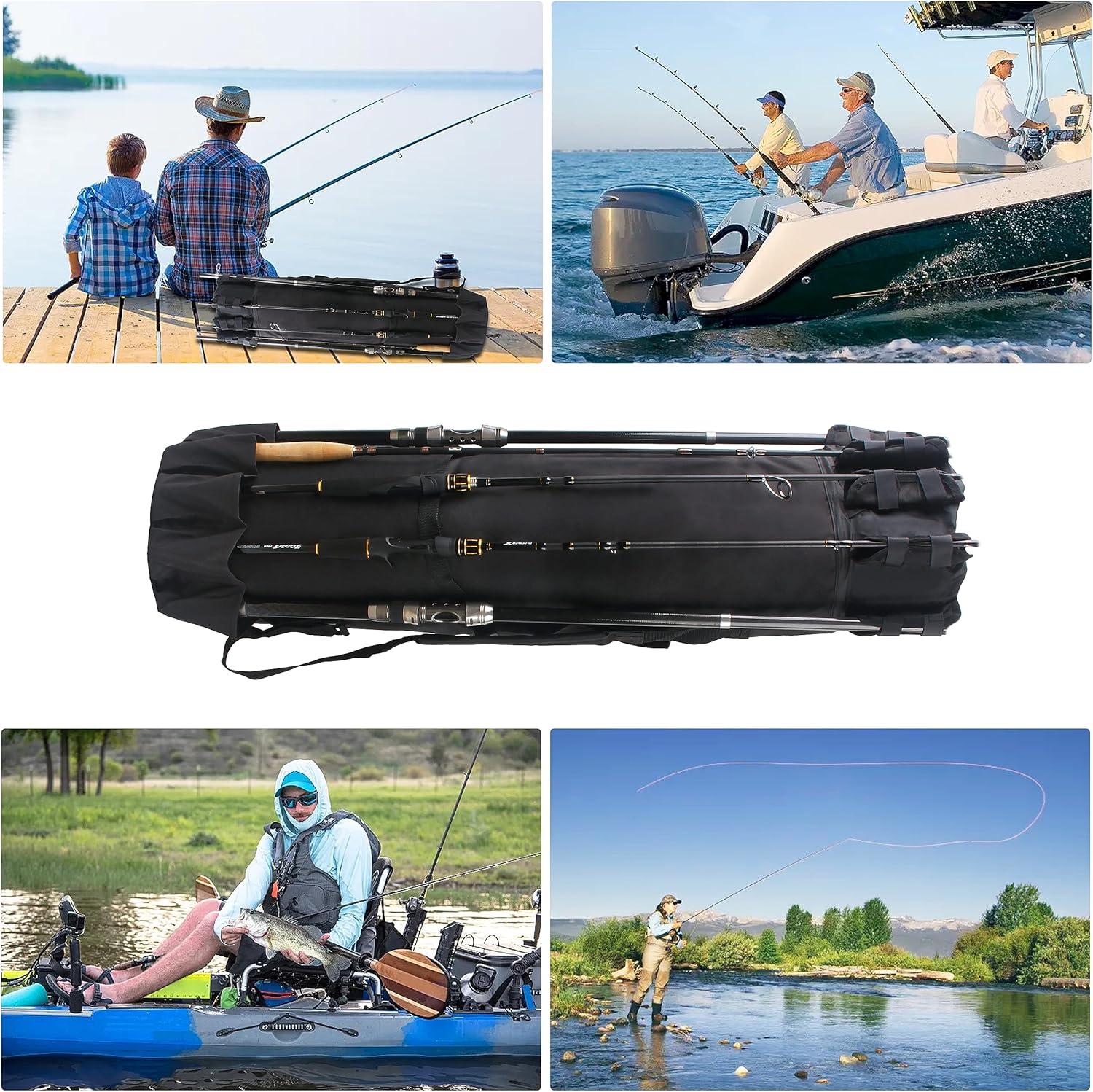 imageOROOTL Fishing Rod Bag Portable Fishing Pole Storage Backpack Foldable Rod and Reel Travel Case Hold 5 Poles Carry Organizer Fishing Accessories Fisherman GiftsBlack