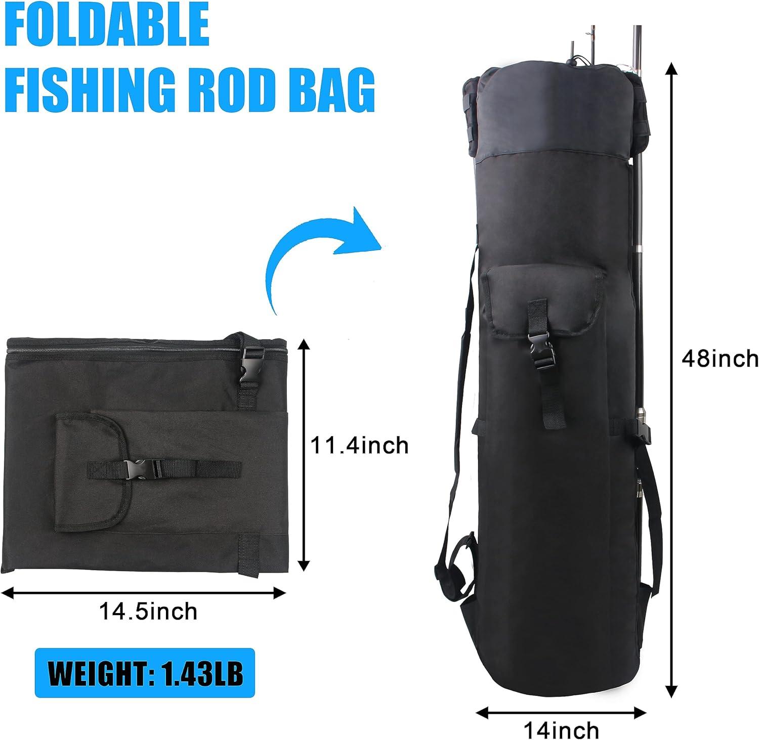 imageOROOTL Fishing Rod Bag Portable Fishing Pole Storage Backpack Foldable Rod and Reel Travel Case Hold 5 Poles Carry Organizer Fishing Accessories Fisherman GiftsBlack