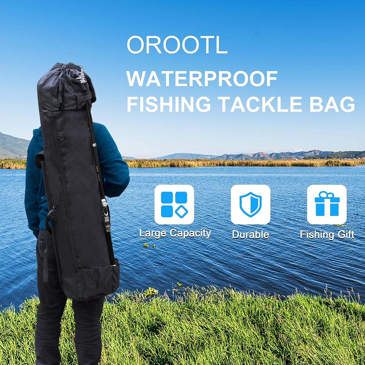 imageOROOTL Fishing Rod Bag Portable Fishing Pole Storage Backpack Foldable Rod and Reel Travel Case Hold 5 Poles Carry Organizer Fishing Accessories Fisherman GiftsBlack