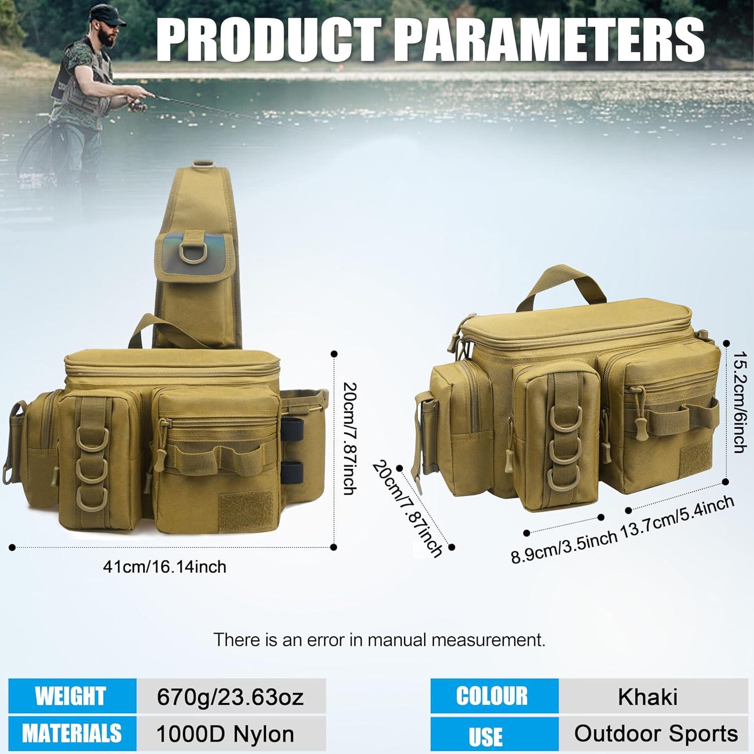 imageOROOTL Fishing Sling Bag with Rod Holder Portable Fishing Backpack Lightweight Fishing Fanny Pack Waterproof Crossbody Fishing Gear Storage Bag for Men Women Gift