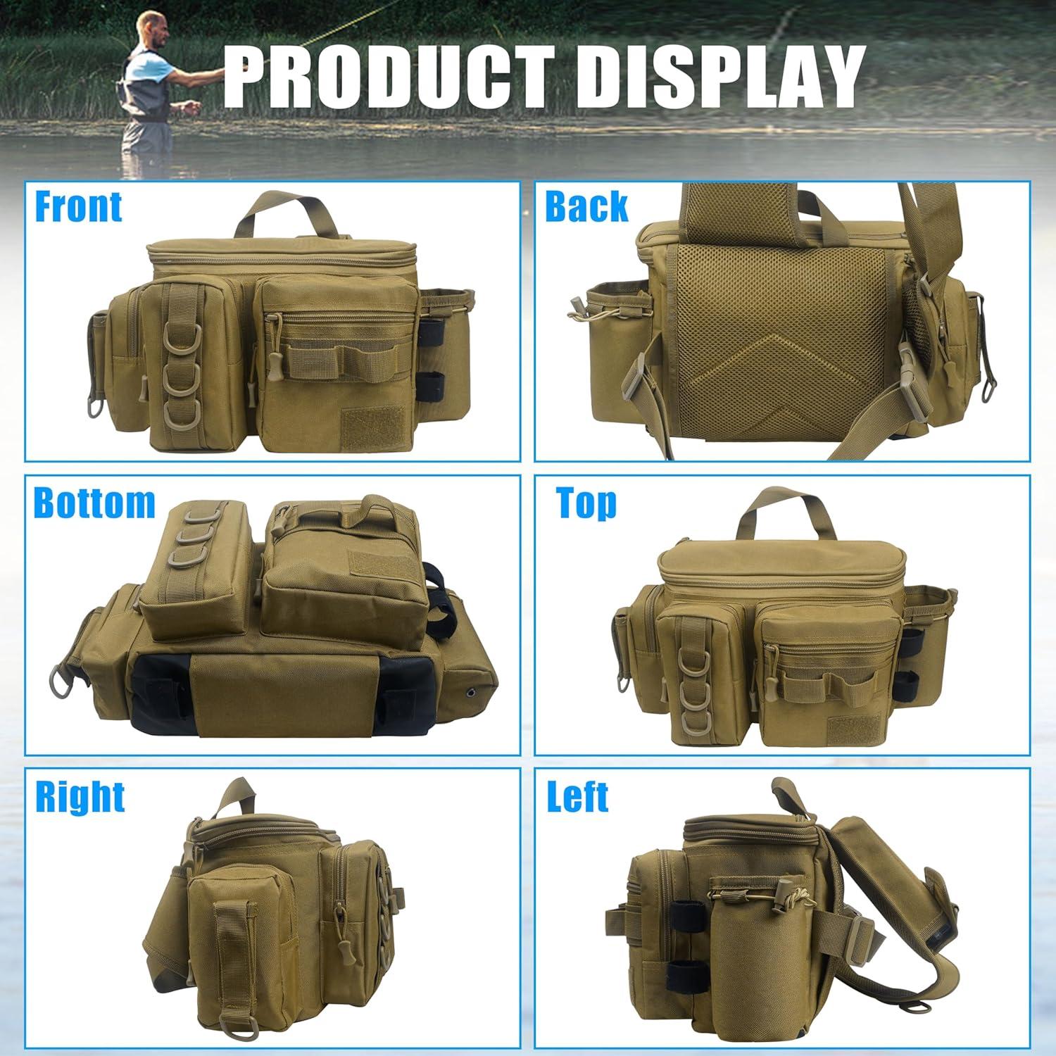 imageOROOTL Fishing Sling Bag with Rod Holder Portable Fishing Backpack Lightweight Fishing Fanny Pack Waterproof Crossbody Fishing Gear Storage Bag for Men Women Gift