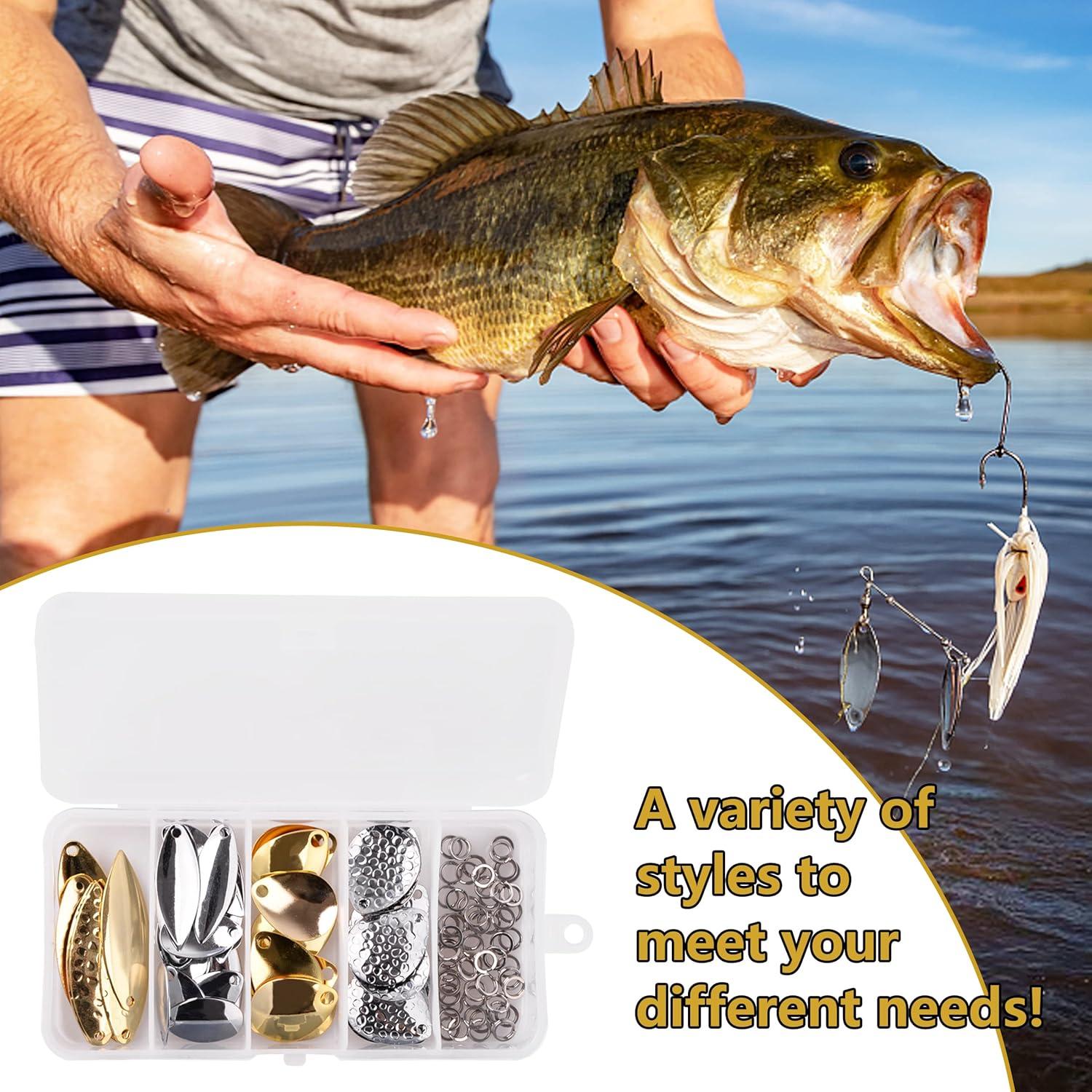 imageOROOTL Fishing Spinner Blades Split Rings Kit 100pcs Colorado Willow Blades Lure Rings Set Gold Silver Spoon Easy Spin Spinner Bait Making Freshwater Saltwater Walleye Rig Inline DIY Accessories