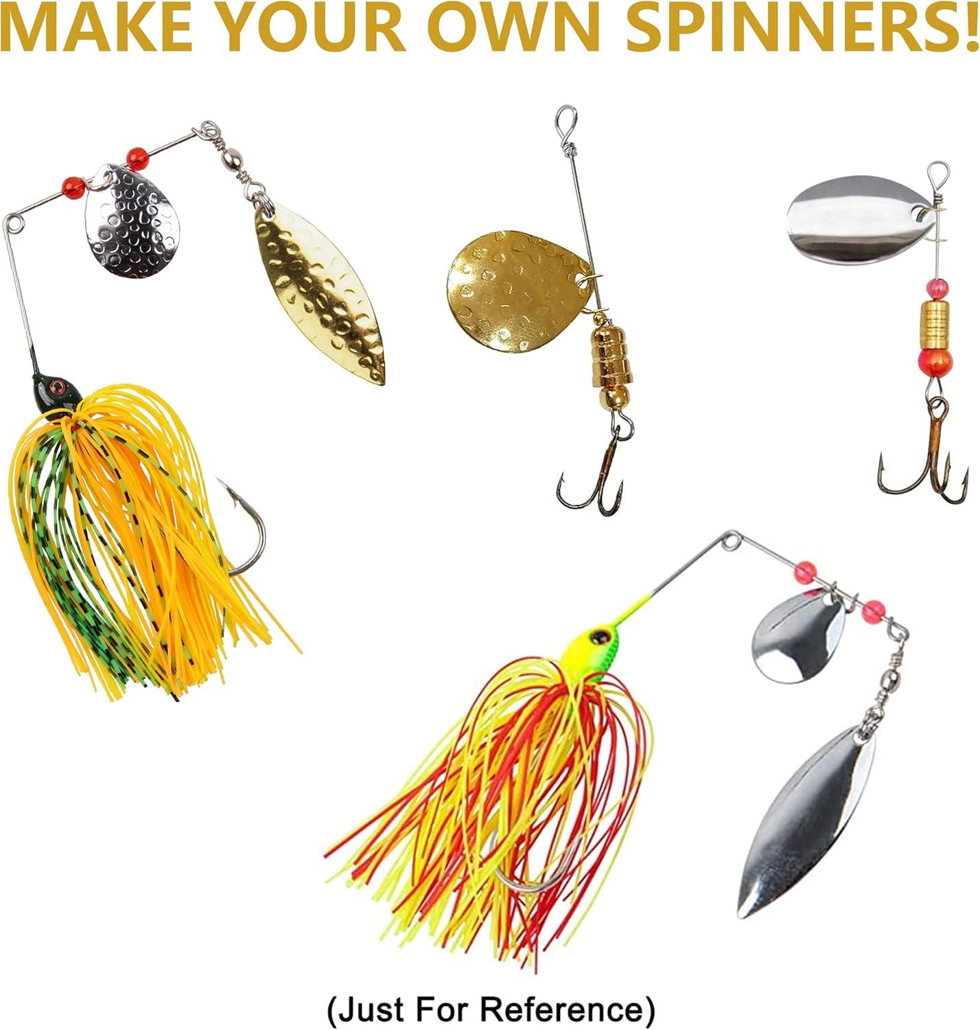 imageOROOTL Fishing Spinner Blades Split Rings Kit 100pcs Colorado Willow Blades Lure Rings Set Gold Silver Spoon Easy Spin Spinner Bait Making Freshwater Saltwater Walleye Rig Inline DIY Accessories