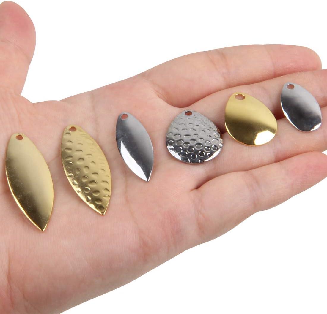 imageOROOTL Fishing Spinner Blades Split Rings Kit 100pcs Colorado Willow Blades Lure Rings Set Gold Silver Spoon Easy Spin Spinner Bait Making Freshwater Saltwater Walleye Rig Inline DIY Accessories