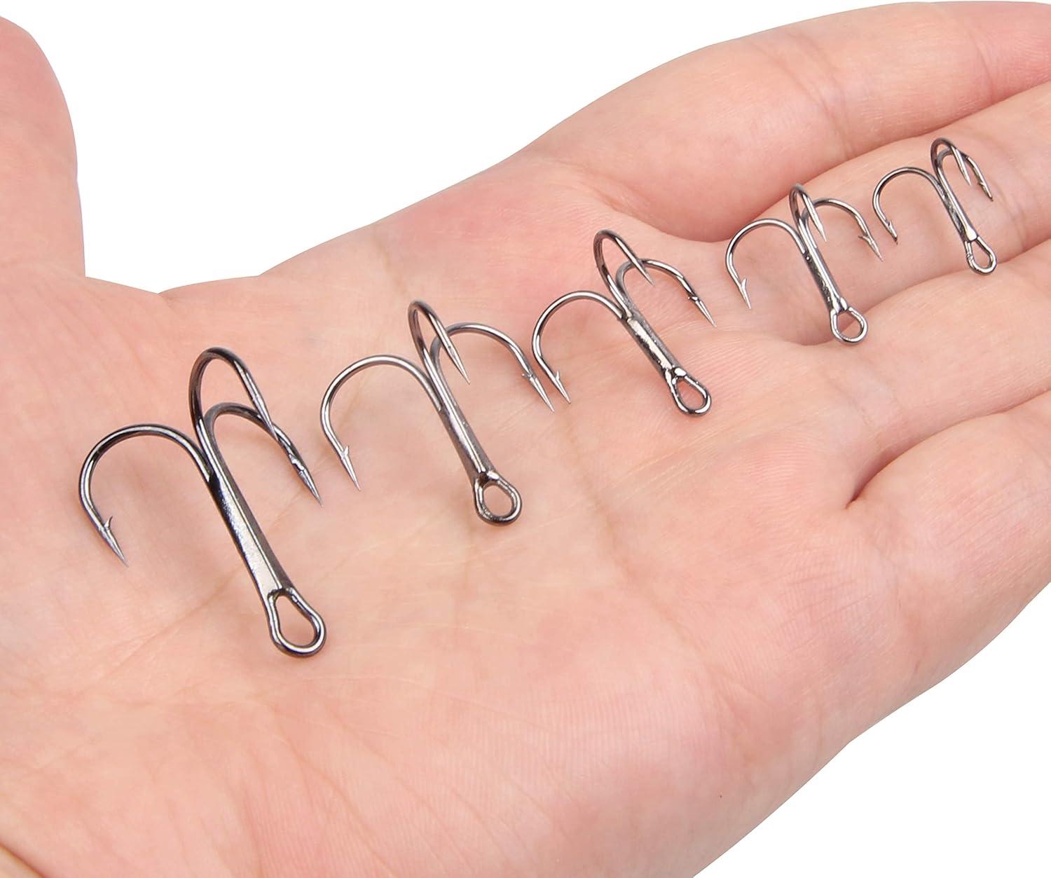 imageOROOTL Fishing Treble Hooks Kit 120pcs Assorted Classic High Carbon Steel Treble Fishing Hooks Size 1 2 4 6 8 10 Round Bend Triple Hook for Saltwater Freshwater