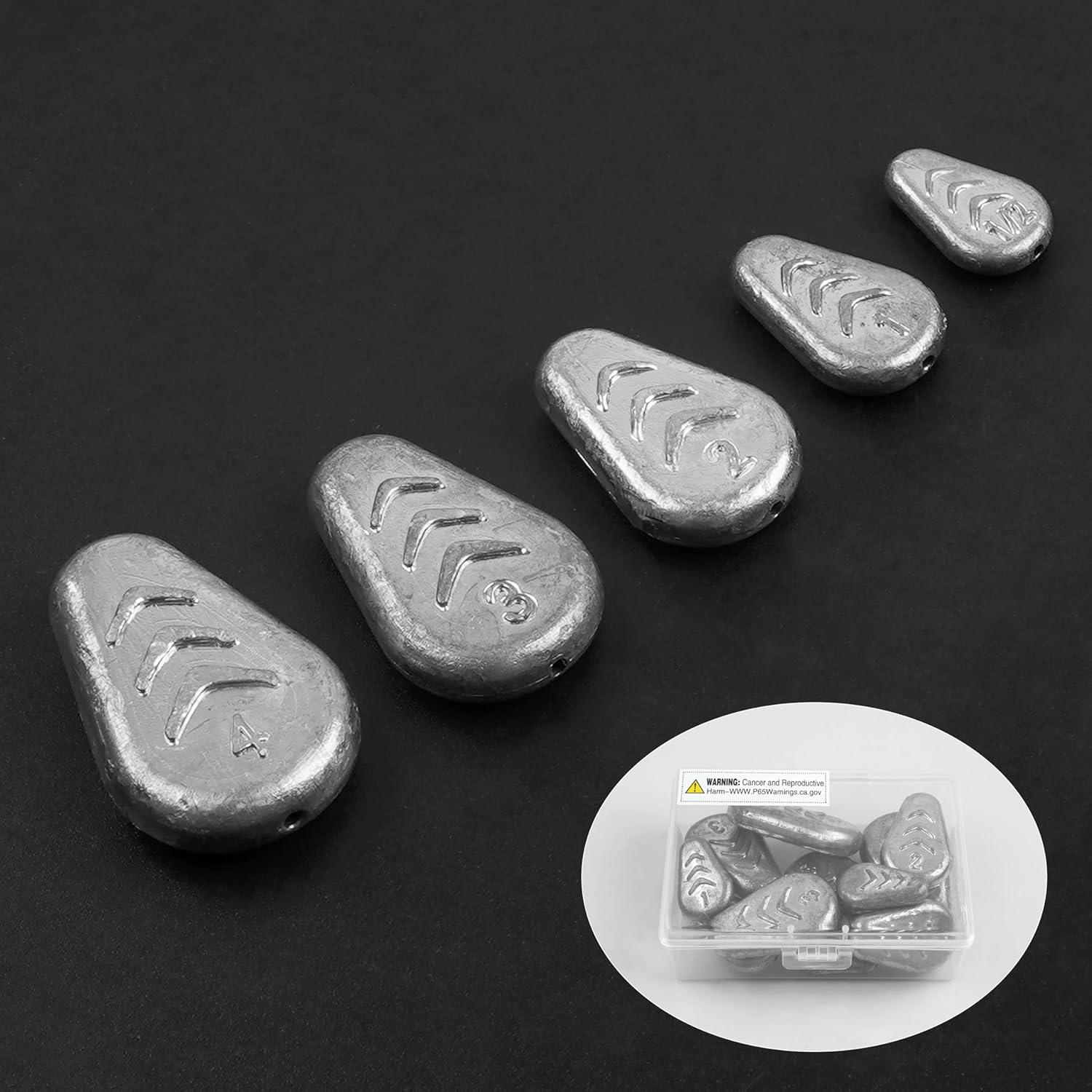 imageOROOTL No Roll Sinkers Fishing Weights Catfish Weights Flat Inline Sinkers Weight No Snag Slip Sinker Saltwater Surf Fishing Gear Tackle for Catfishing RigsMix1pcsSize5pcs