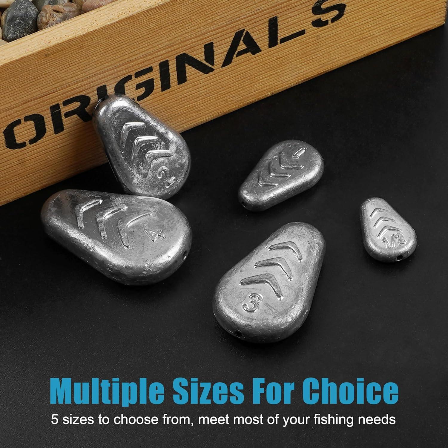 imageOROOTL No Roll Sinkers Fishing Weights Catfish Weights Flat Inline Sinkers Weight No Snag Slip Sinker Saltwater Surf Fishing Gear Tackle for Catfishing RigsMix1pcsSize5pcs