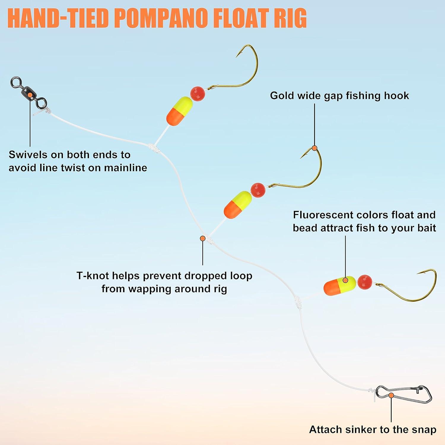 imageOROOTL Pompano Fishing Rigs 6pcs Pompano Rigs for Surf Fishing PreRigged Pompano Float Rigs with Circle Hooks Saltwater Fishing Rigs Surf Fishing GearOrangeYellow6pcs