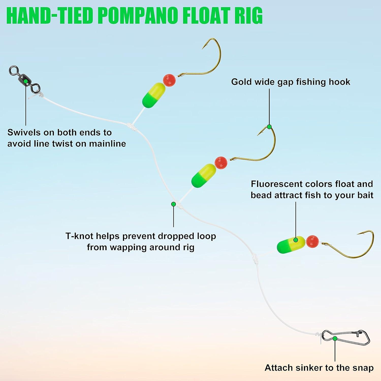 imageOROOTL Pompano Fishing Rigs 6pcs Pompano Rigs for Surf Fishing PreRigged Pompano Float Rigs with Circle Hooks Saltwater Fishing Rigs Surf Fishing GearGreenYellow6pcs