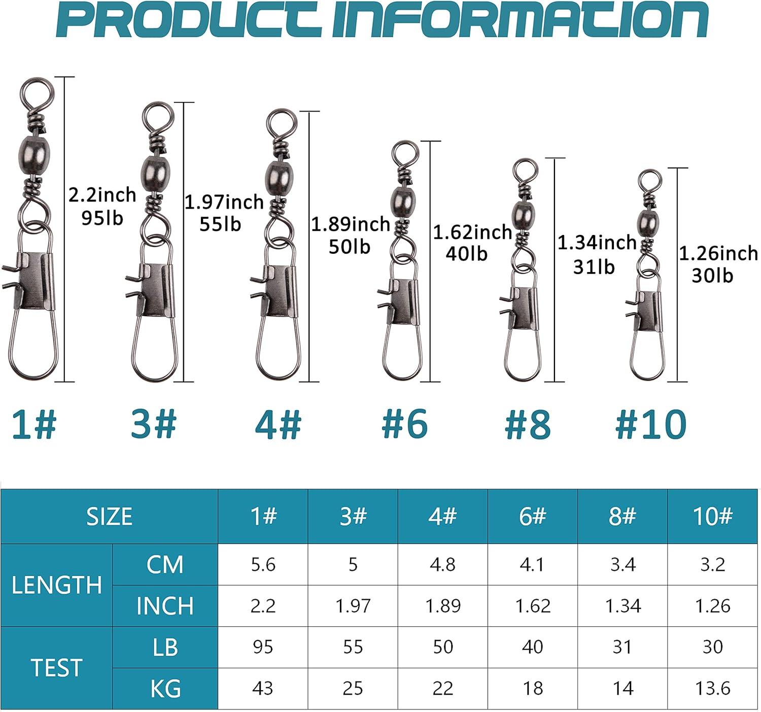 imageOROOTL Snap Swivels Fishing Tackle 120pcs Barrel Swivel with Safety Snaps High Strength Saltwater Swivels Snaps for Fishing Line Connector Accessories120pcs640LB