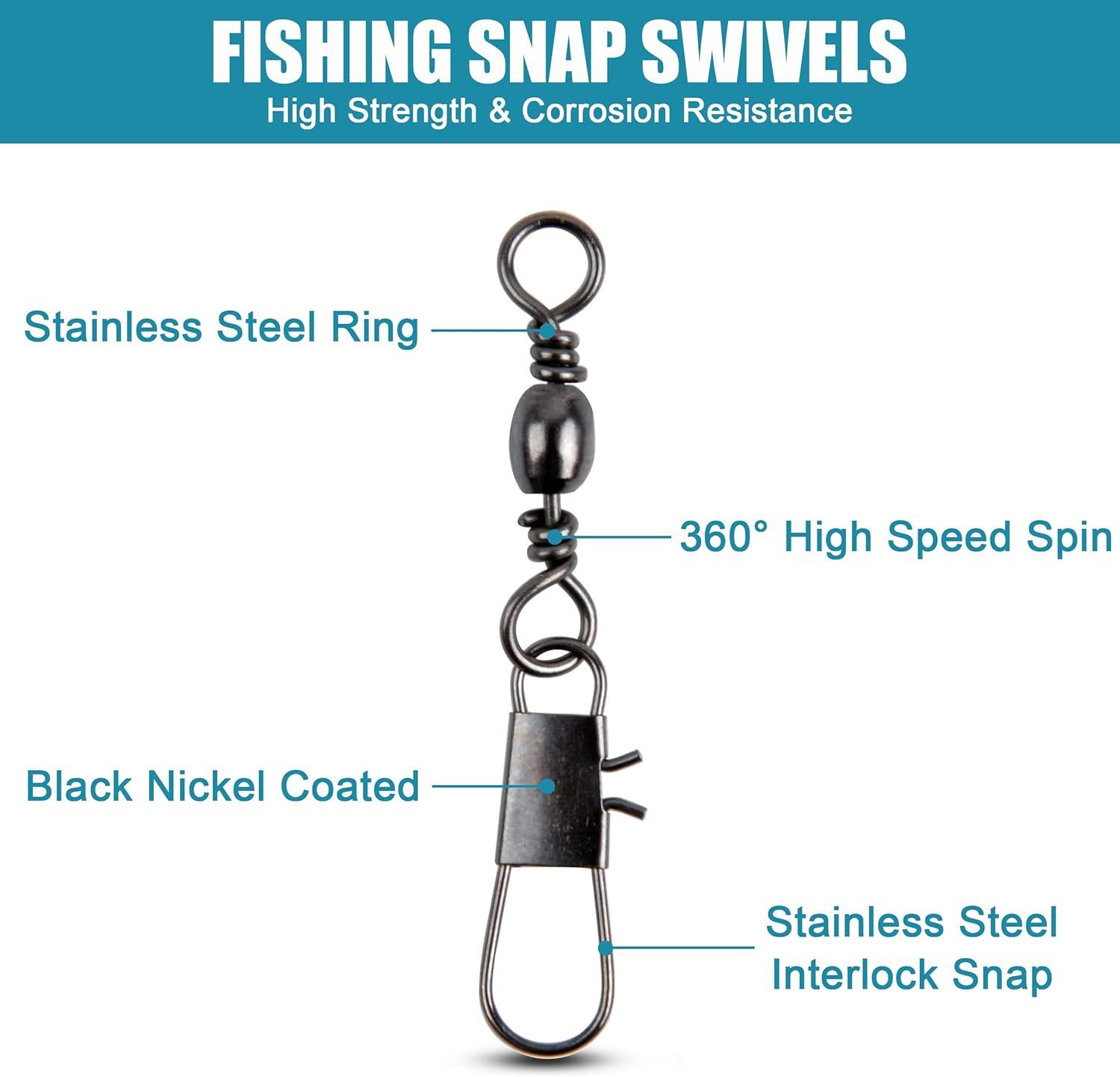 imageOROOTL Snap Swivels Fishing Tackle 120pcs Barrel Swivel with Safety Snaps High Strength Saltwater Swivels Snaps for Fishing Line Connector Accessories120pcs450LB