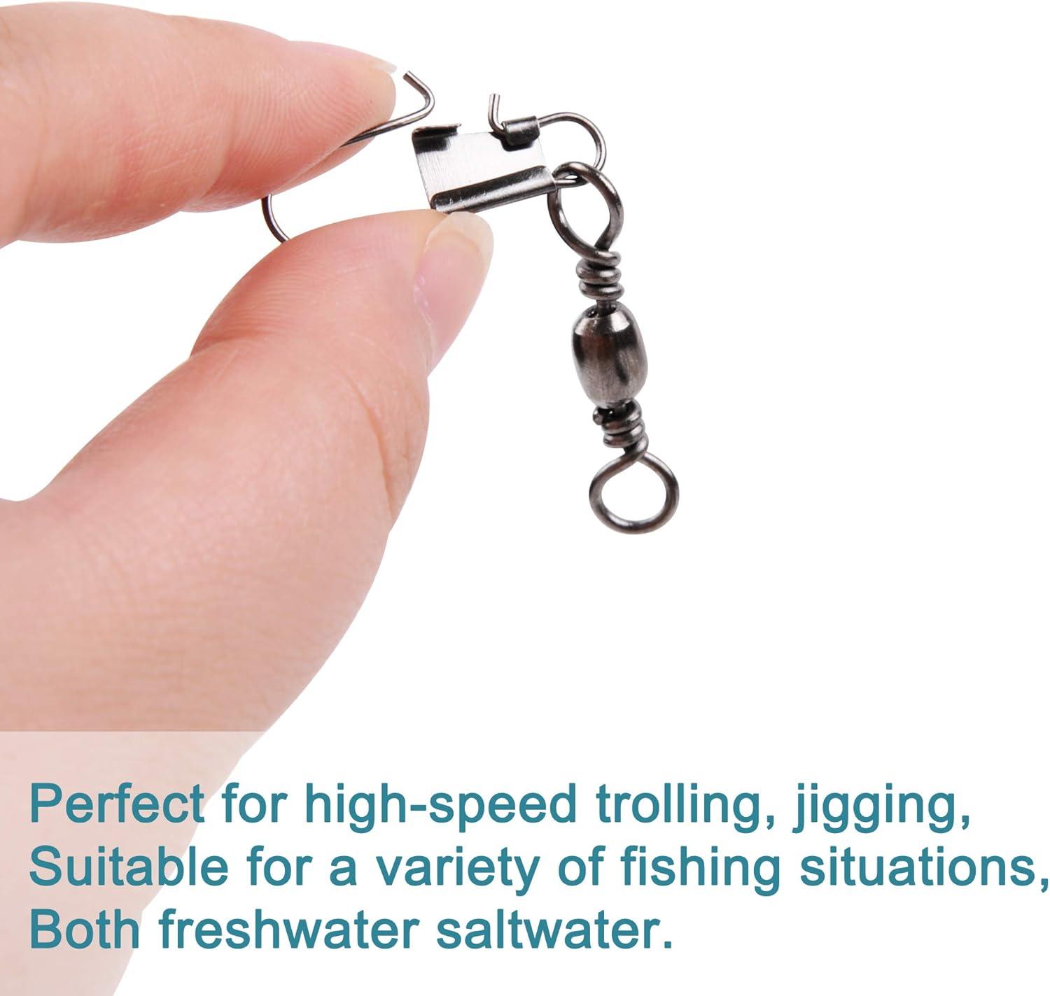 imageOROOTL Snap Swivels Fishing Tackle 120pcs Barrel Swivel with Safety Snaps High Strength Saltwater Swivels Snaps for Fishing Line Connector Accessories120pcs355LB
