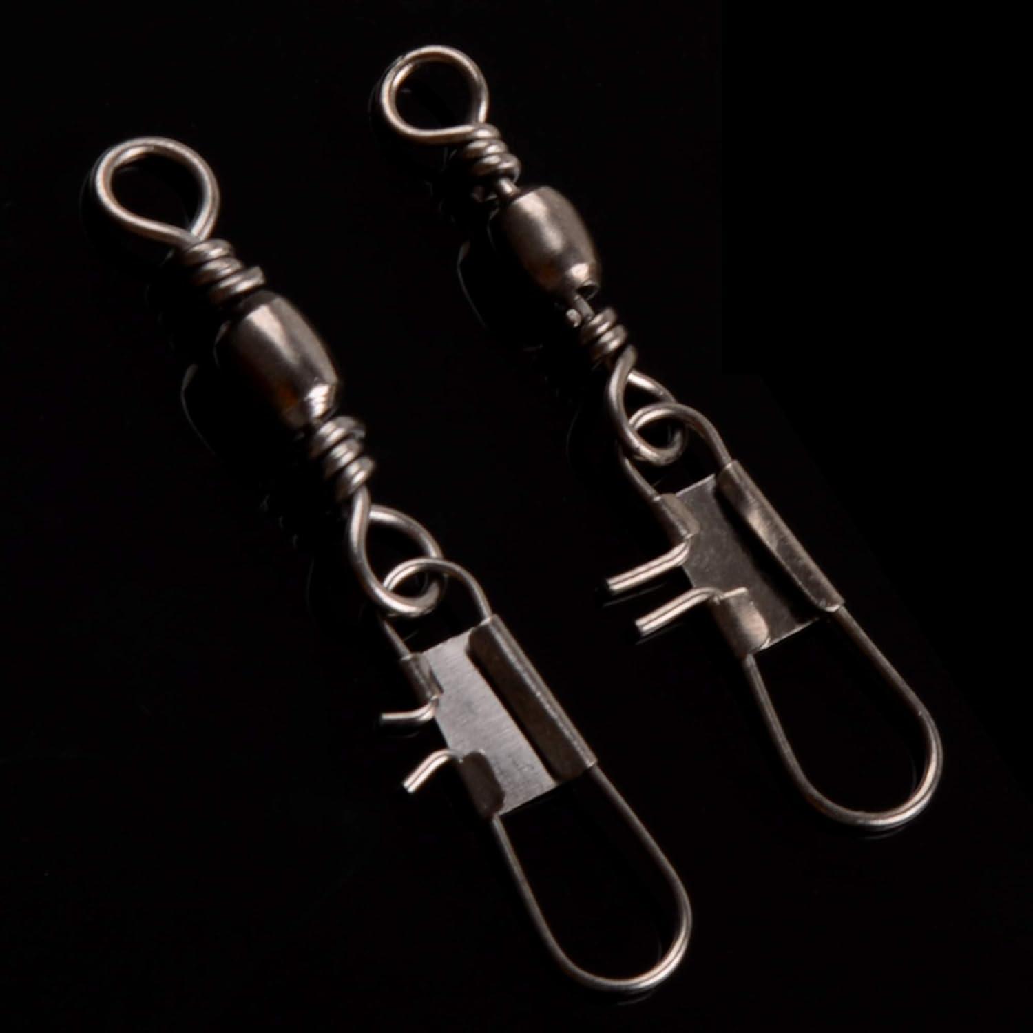 imageOROOTL Snap Swivels Fishing Tackle 120pcs Barrel Swivel with Safety Snaps High Strength Saltwater Swivels Snaps for Fishing Line Connector Accessories120pcs355LB