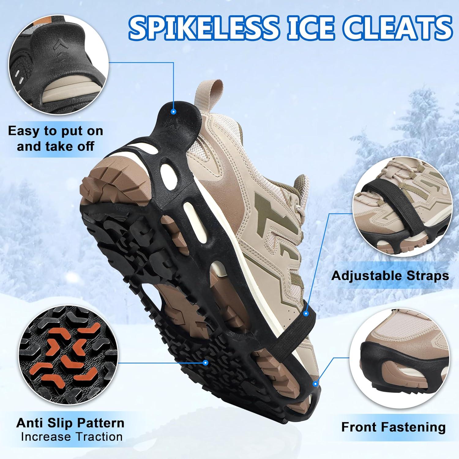 imageOROOTL Spikeless Ice Cleats Anti Slip Shoe Grippers for Slick Wet Slippery Surface Slip On Ice Shoes Cleats Rubber Tread Overshoes for Roofing Shoes Indoor Outdoor UseSM US 558 UK357