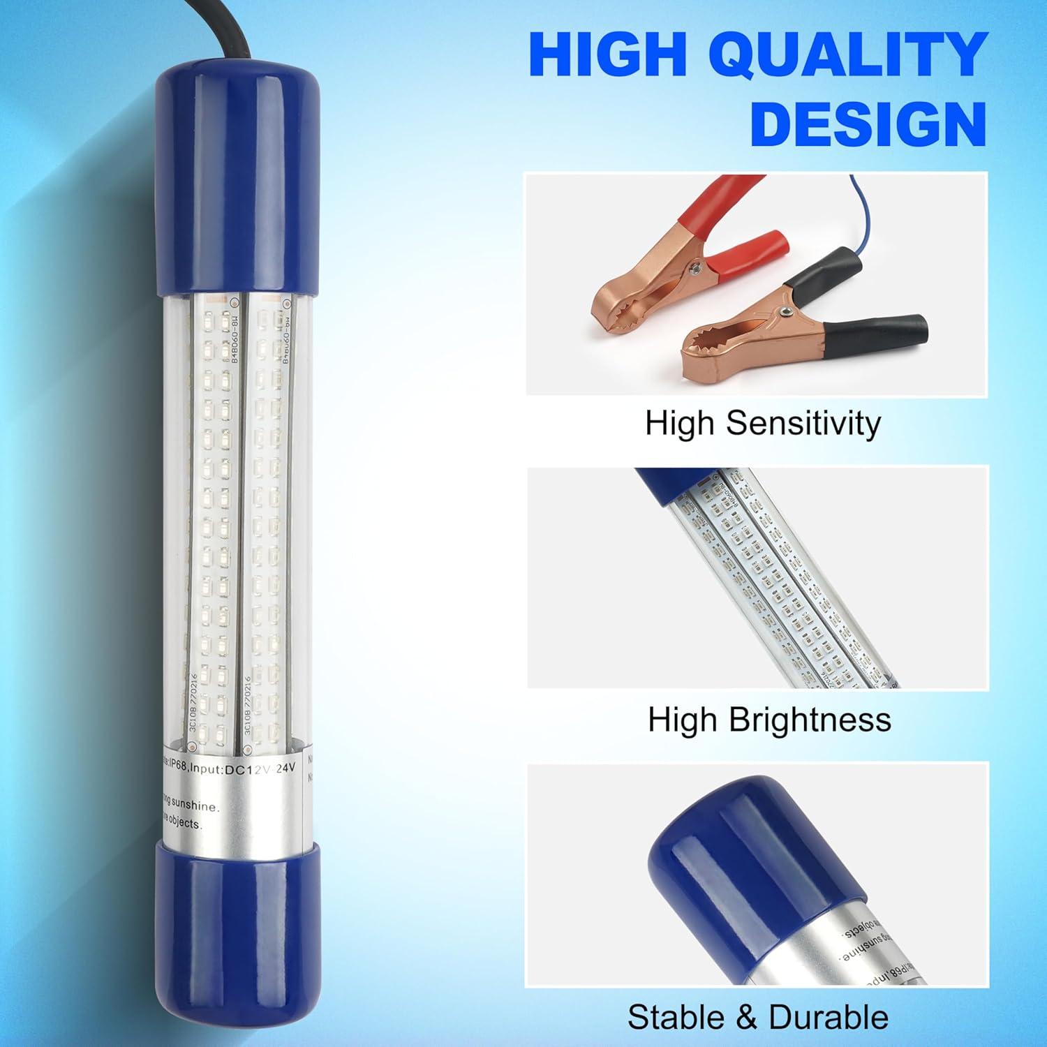 imageOROOTL Underwater Fishing Light Super Bright 108W 12V24V 180 LED Submersible Fishing Bait Finder Lamp Deep Drop Fish Light for Nigh Fishing Boat Dock Shrimp Prawns Squid Fish CrowdGreen