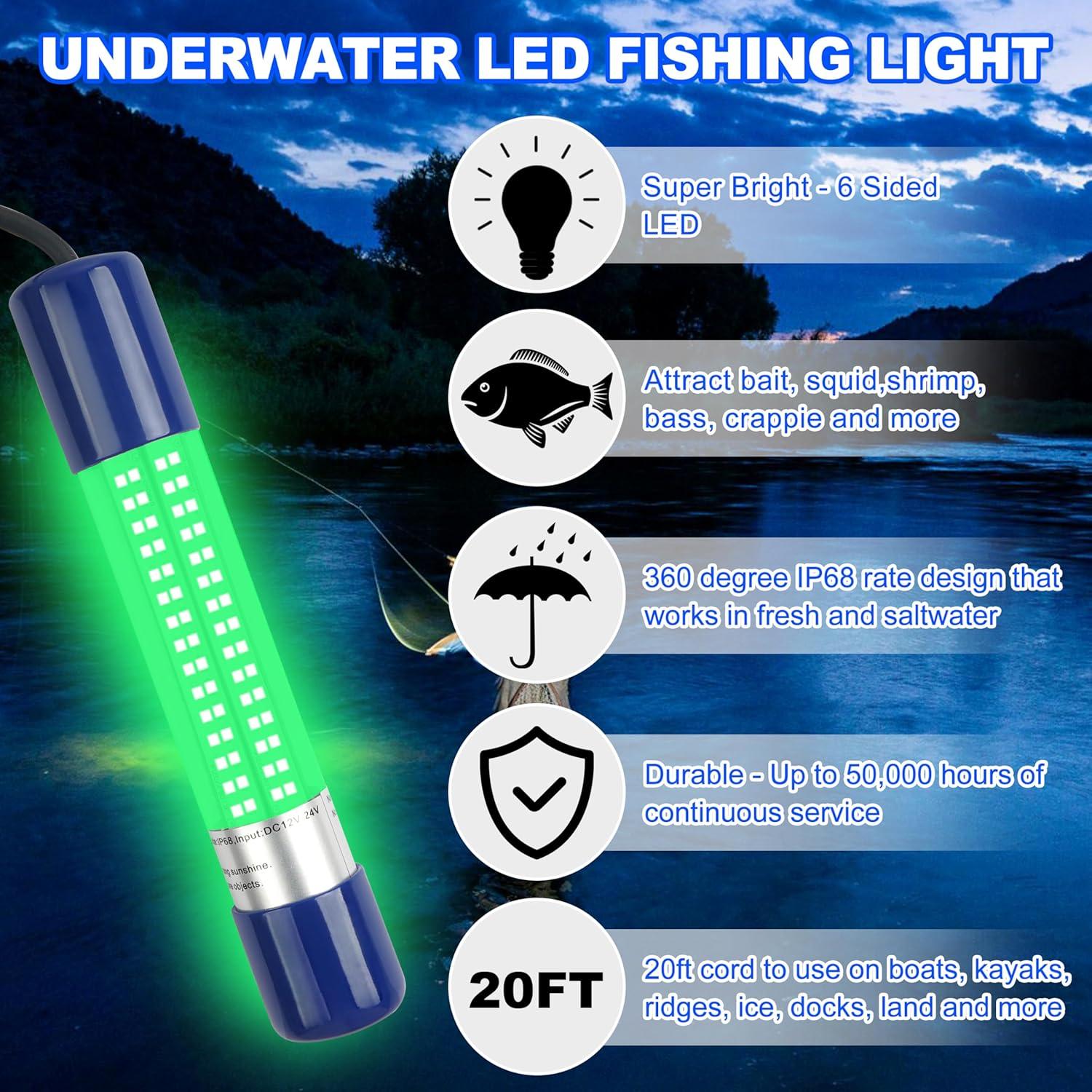 imageOROOTL Underwater Fishing Light Super Bright 108W 12V24V 180 LED Submersible Fishing Bait Finder Lamp Deep Drop Fish Light for Nigh Fishing Boat Dock Shrimp Prawns Squid Fish CrowdGreen