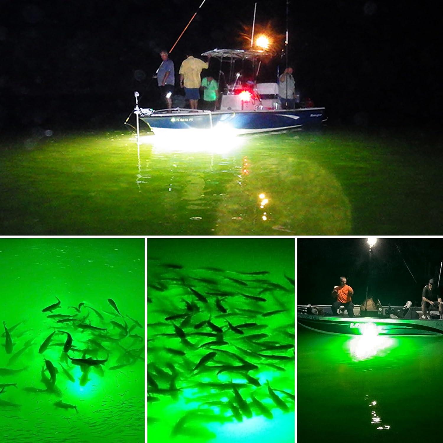 imageOROOTL Underwater Fishing Light Super Bright 108W 12V24V 180 LED Submersible Fishing Bait Finder Lamp Deep Drop Fish Light for Nigh Fishing Boat Dock Shrimp Prawns Squid Fish CrowdGreen