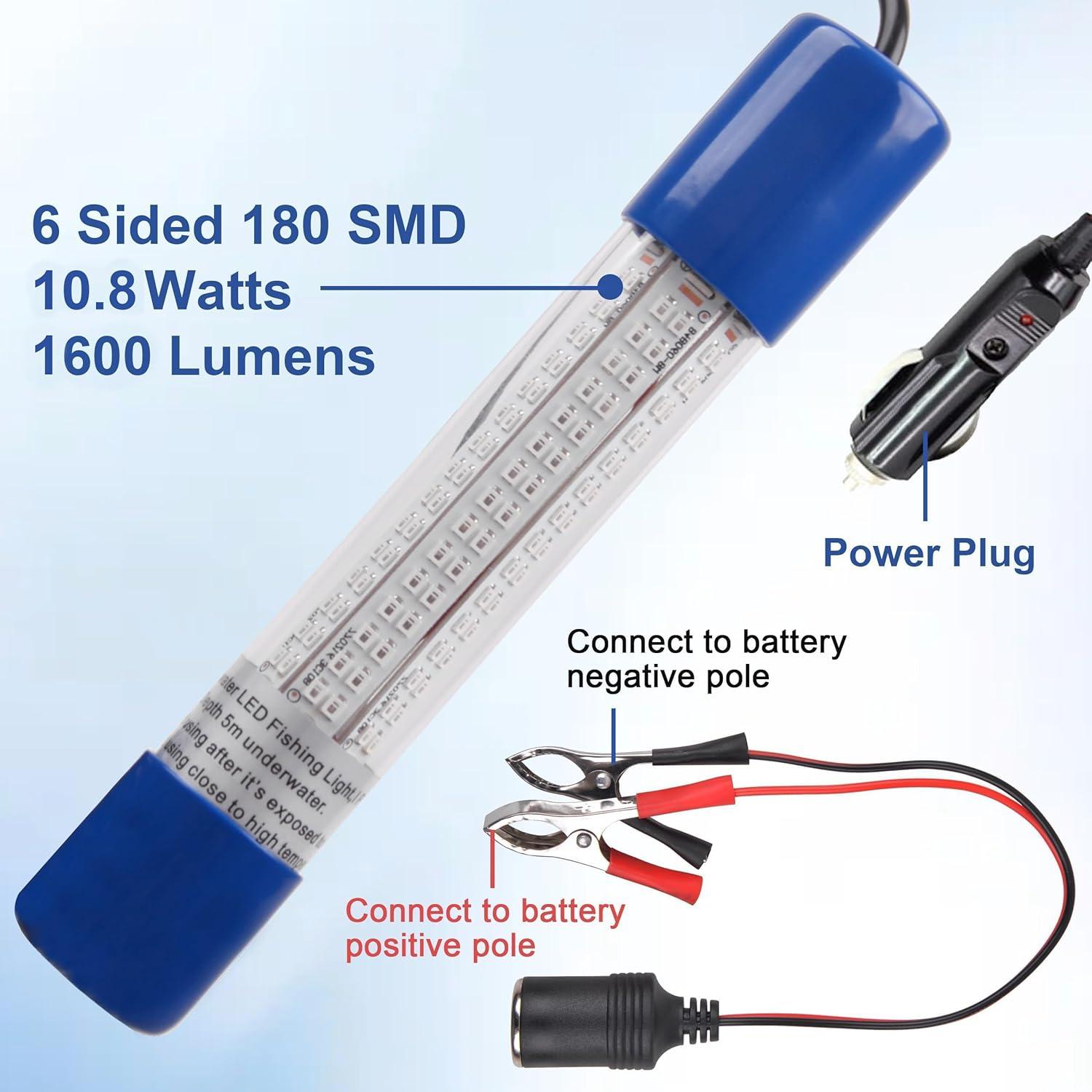 imageOROOTL Underwater Fishing Light Super Bright 108W 12V24V 180 LED Submersible Fishing Bait Finder Lamp Deep Drop Fish Light for Nigh Fishing Boat Dock Shrimp Prawns Squid Fish CrowdGreen