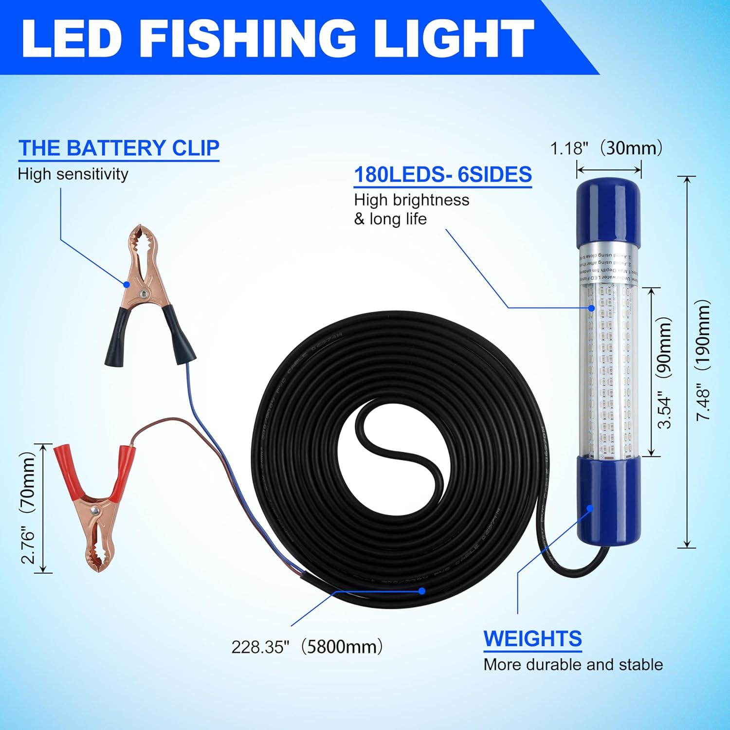 imageOROOTL Underwater Fishing Light Super Bright 108W 12V24V 180 LED Submersible Fishing Bait Finder Lamp Deep Drop Fish Light for Nigh Fishing Boat Dock Shrimp Prawns Squid Fish CrowdGreen