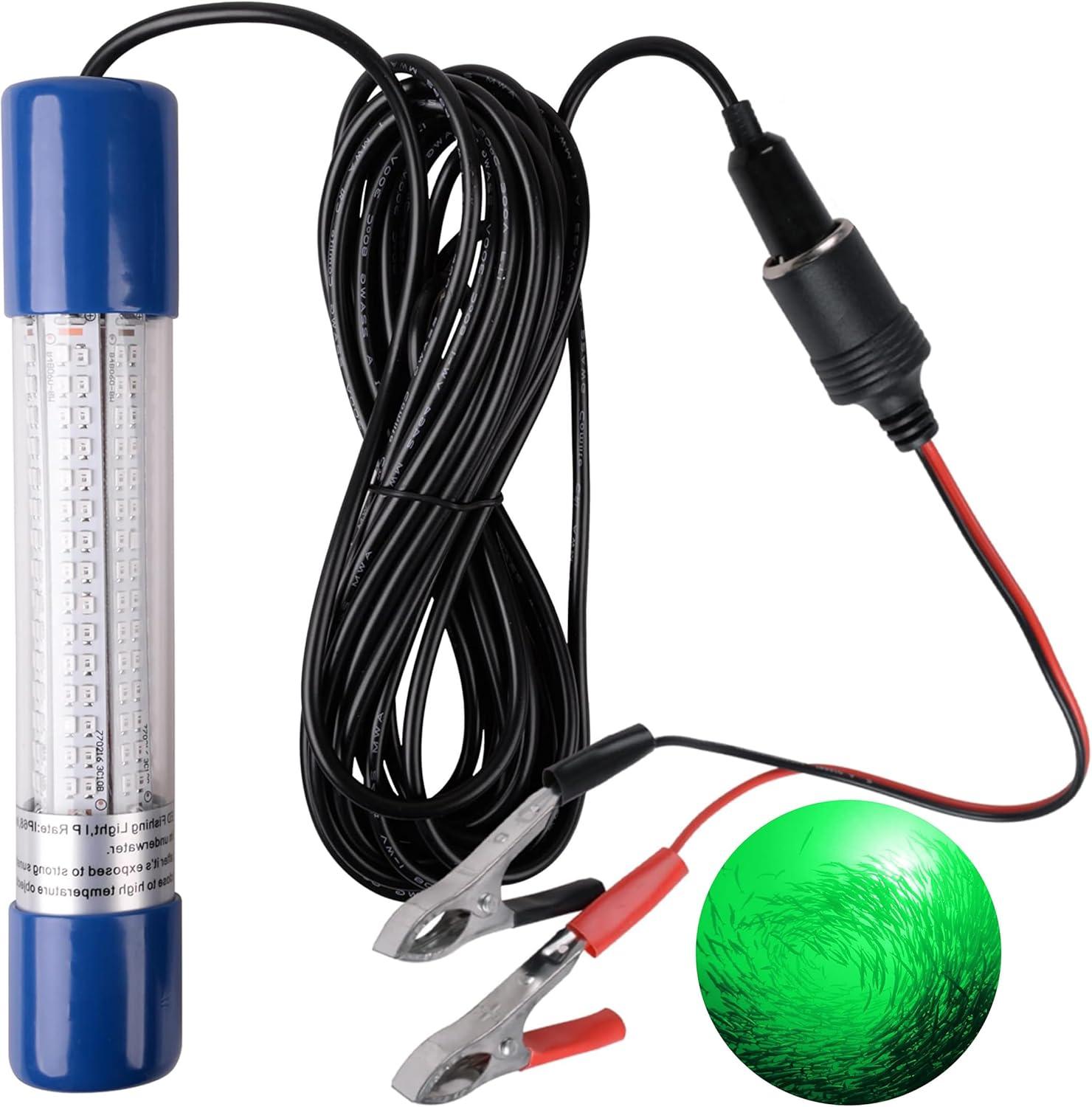 imageOROOTL Underwater Fishing Light Super Bright 108W 12V24V 180 LED Submersible Fishing Bait Finder Lamp Deep Drop Fish Light for Nigh Fishing Boat Dock Shrimp Prawns Squid Fish CrowdGreen