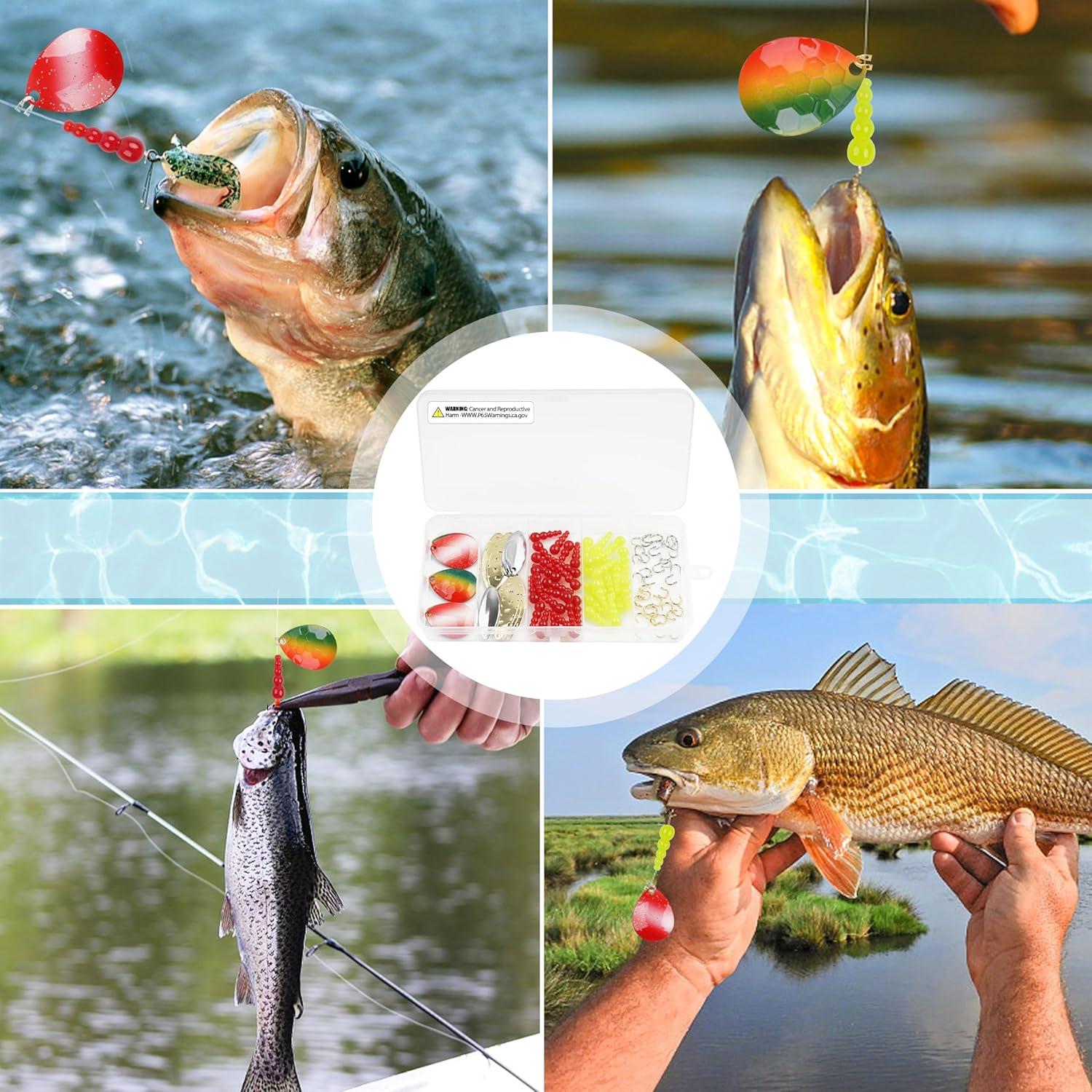 imageOROOTL Walleye Rig Making Kit Fishing Lure Making Supplies DIY Walleye Spinner Rig Crawler Harness Spinner Blades Stacked Fishing Beads Hooks for Trout Bass Salmon Walleye Fishing Kit 100pcs100pcs Kit