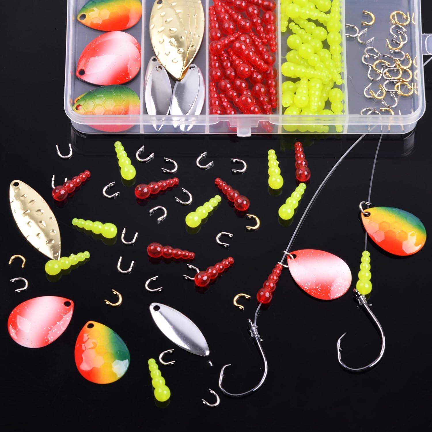 imageOROOTL Walleye Rig Making Kit Fishing Lure Making Supplies DIY Walleye Spinner Rig Crawler Harness Spinner Blades Stacked Fishing Beads Hooks for Trout Bass Salmon Walleye Fishing Kit 100pcs100pcs Kit