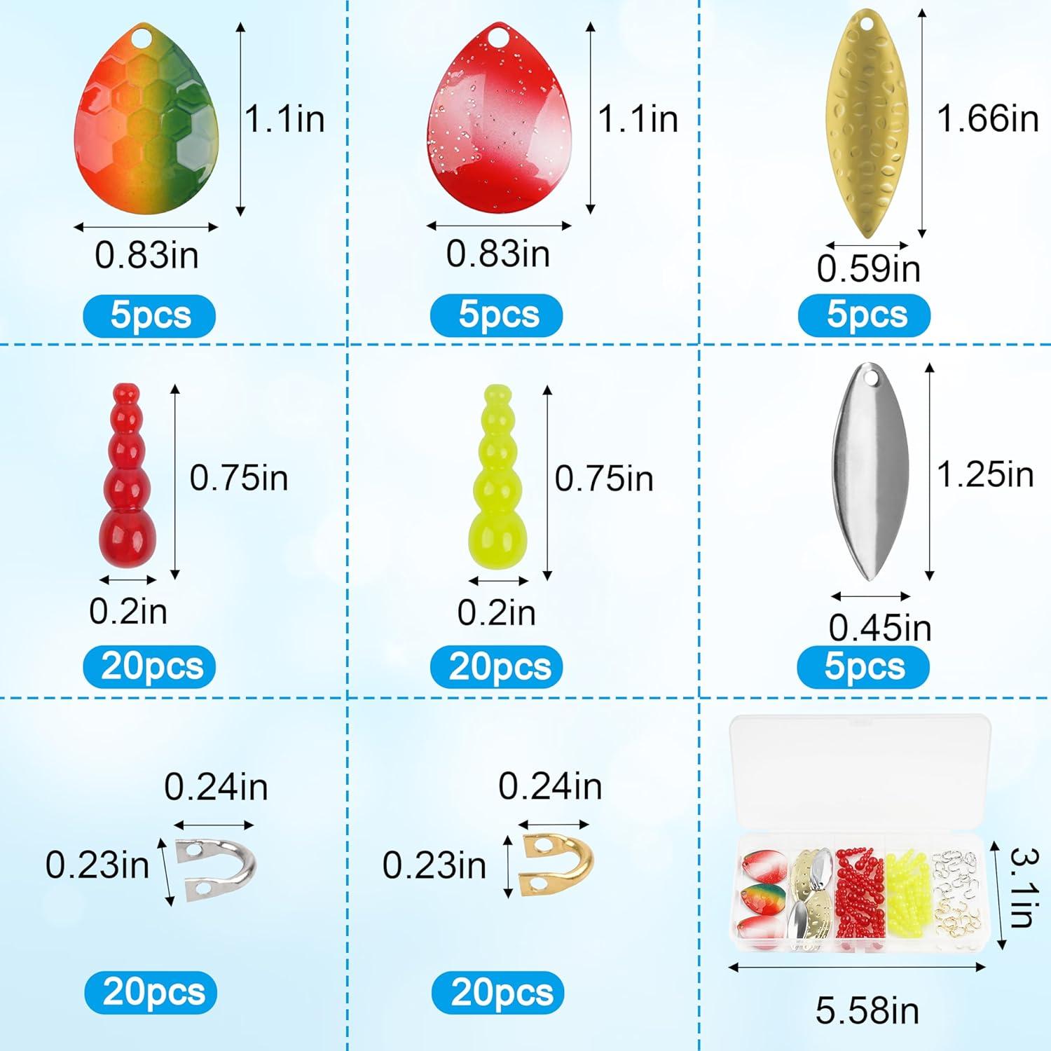 imageOROOTL Walleye Rig Making Kit Fishing Lure Making Supplies DIY Walleye Spinner Rig Crawler Harness Spinner Blades Stacked Fishing Beads Hooks for Trout Bass Salmon Walleye Fishing Kit 100pcs100pcs Kit