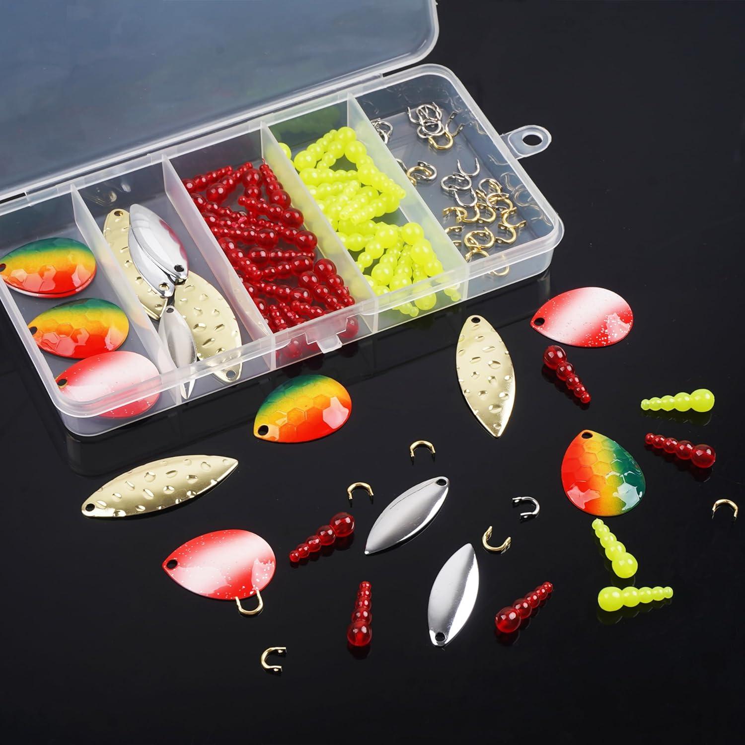 imageOROOTL Walleye Rig Making Kit Fishing Lure Making Supplies DIY Walleye Spinner Rig Crawler Harness Spinner Blades Stacked Fishing Beads Hooks for Trout Bass Salmon Walleye Fishing Kit 100pcs100pcs Kit