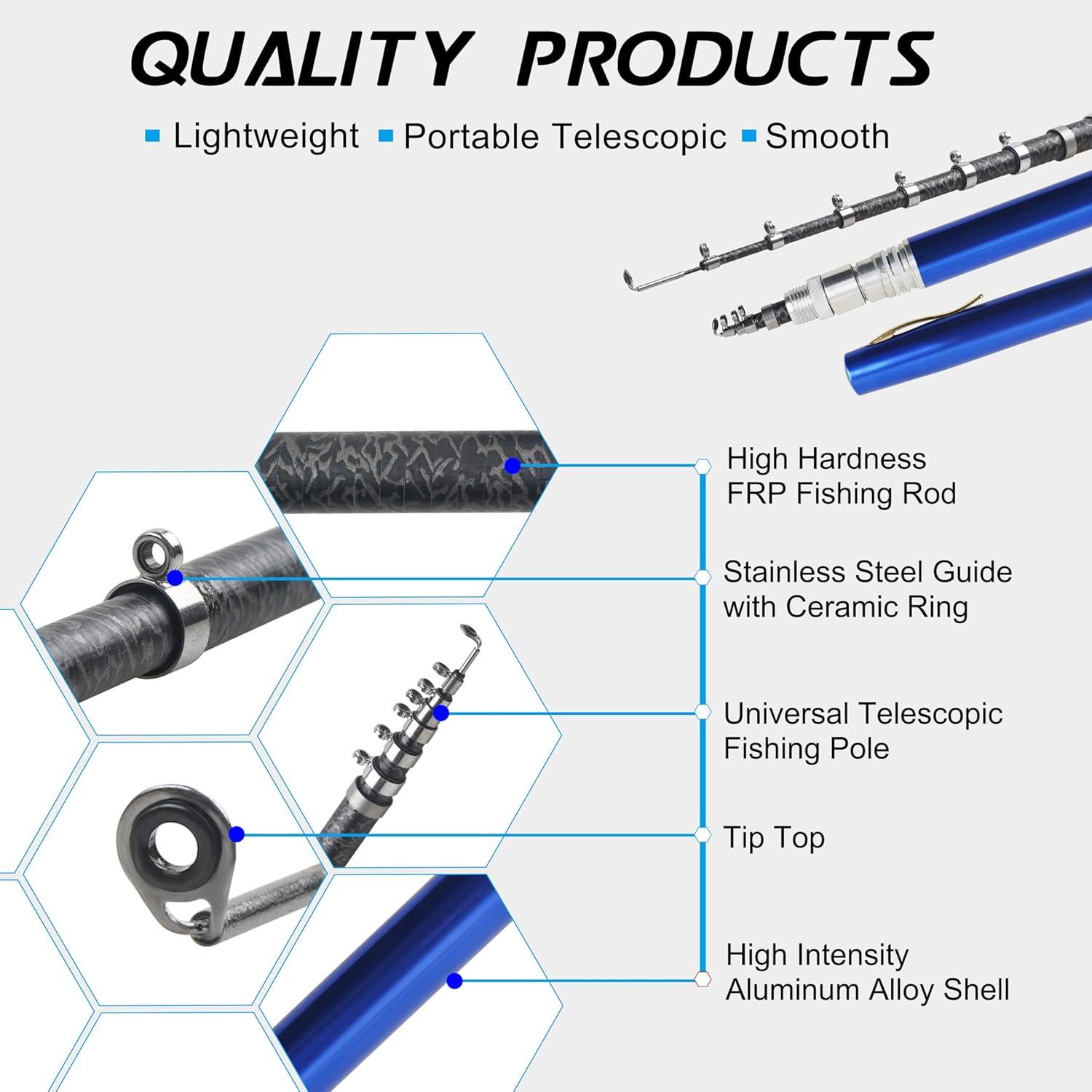 imagePocket Fishing Rod 4063inch Mini Fishing Pole Aluminum Alloy Pen Fish Rod Portable Small Fishing Pole for Travel Ice Fly Fishing Sea Saltwater FreshwaterBlue