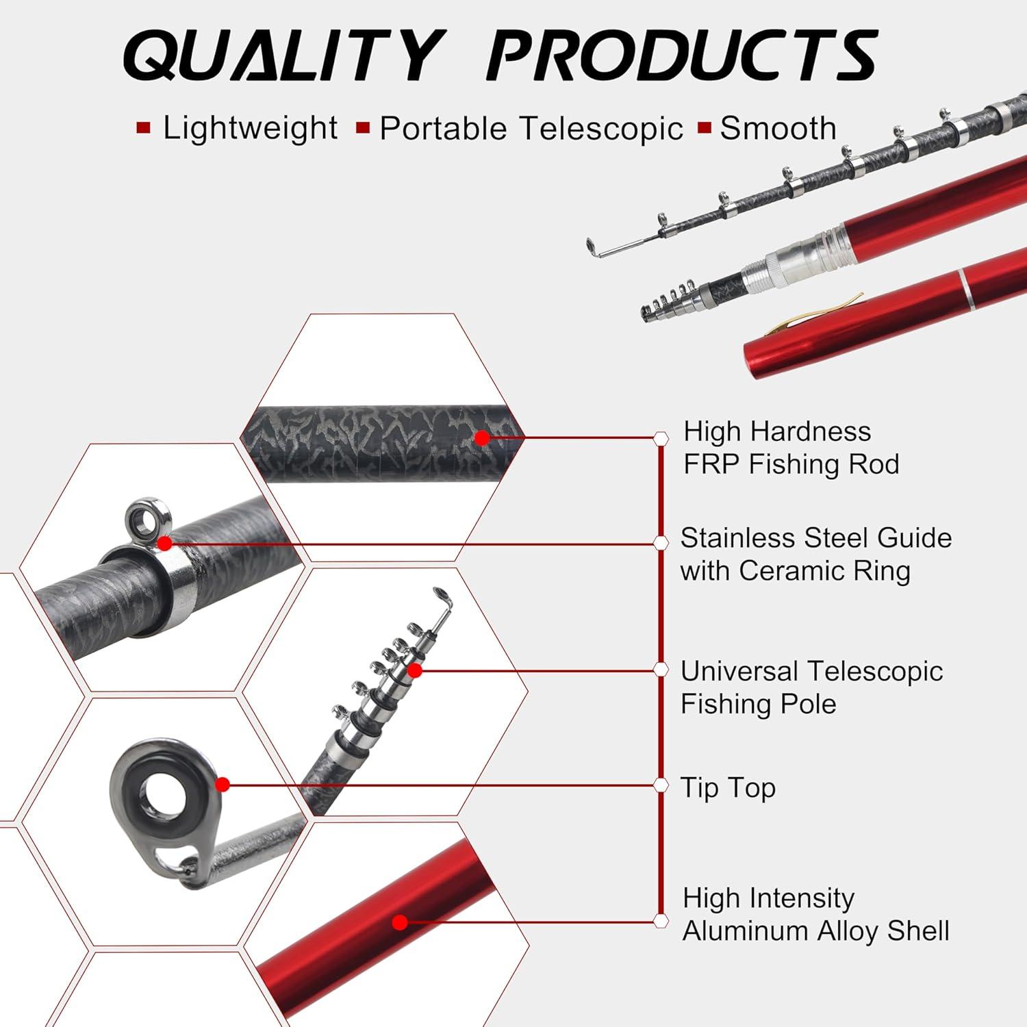 imagePocket Fishing Rod 4063inch Mini Fishing Pole Aluminum Alloy Pen Fish Rod Portable Small Fishing Pole for Travel Ice Fly Fishing Sea Saltwater FreshwaterRed