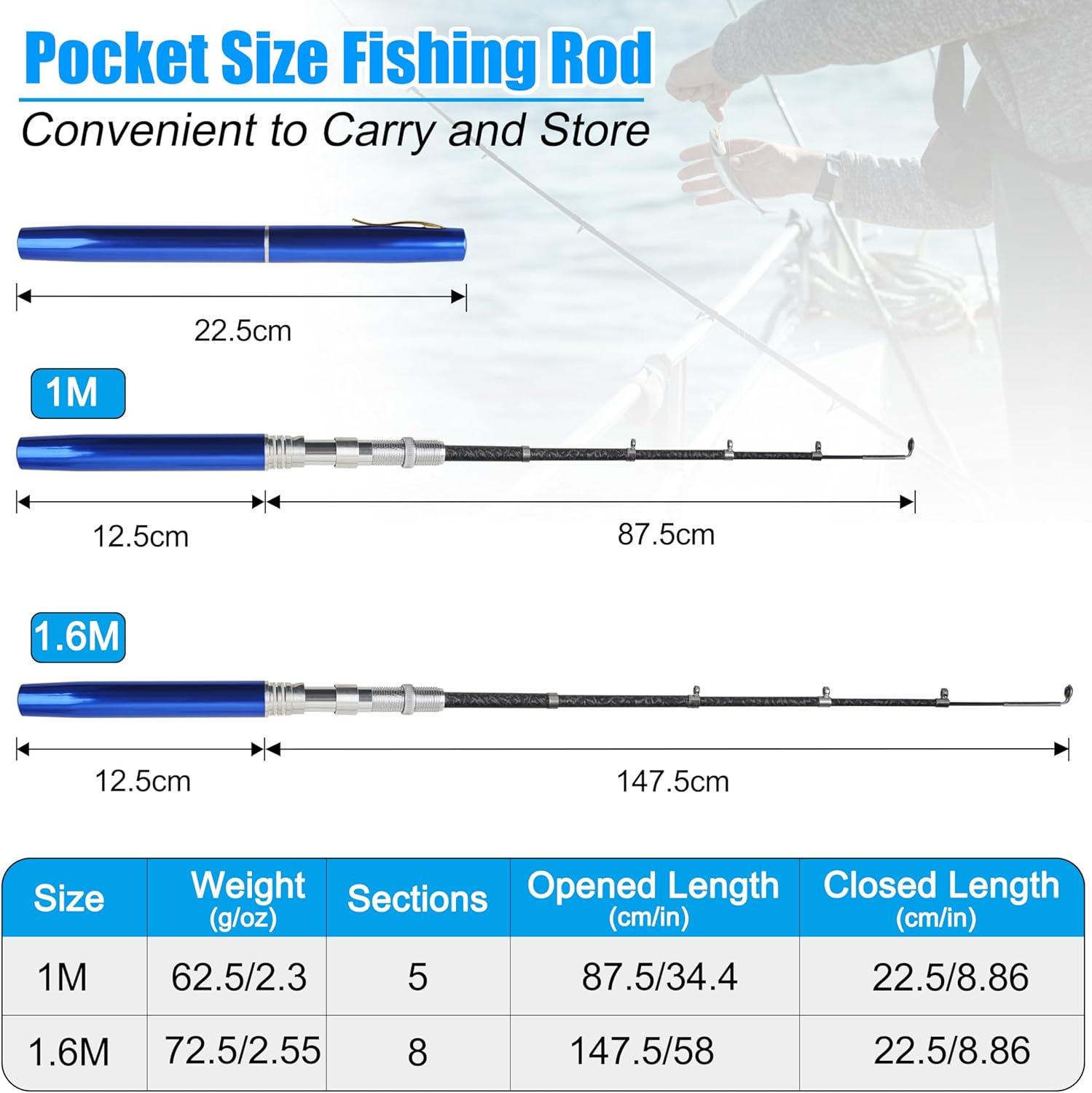 imagePocket Fishing Rod 4063inch Mini Fishing Pole Aluminum Alloy Pen Fish Rod Portable Small Fishing Pole for Travel Ice Fly Fishing Sea Saltwater FreshwaterBlue