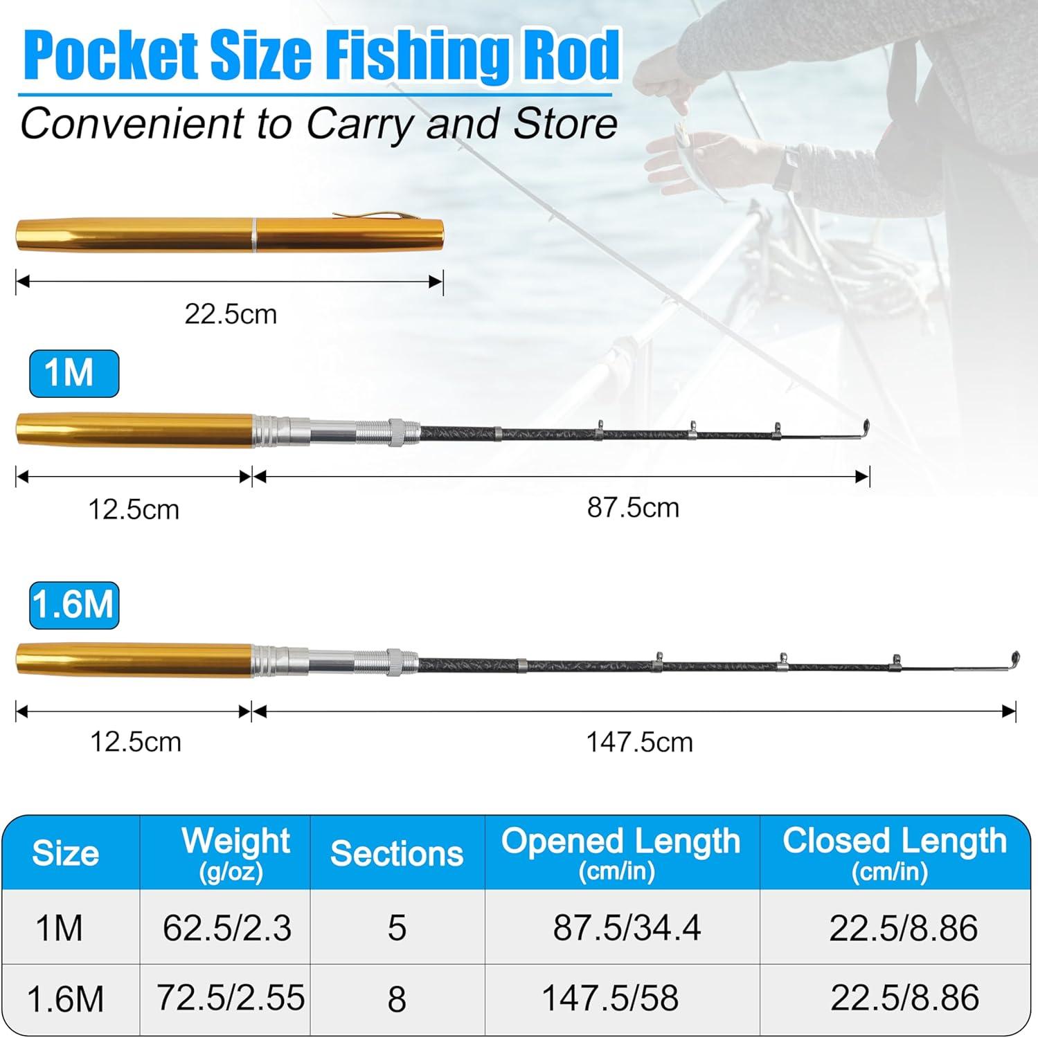 imagePocket Fishing Rod 4063inch Mini Fishing Pole Aluminum Alloy Pen Fish Rod Portable Small Fishing Pole for Travel Ice Fly Fishing Sea Saltwater FreshwaterGold